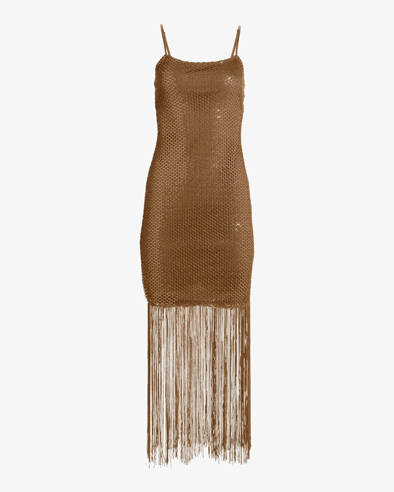Shimmer Mesh Fringe Maxi Dress Toffee - Mycitystee