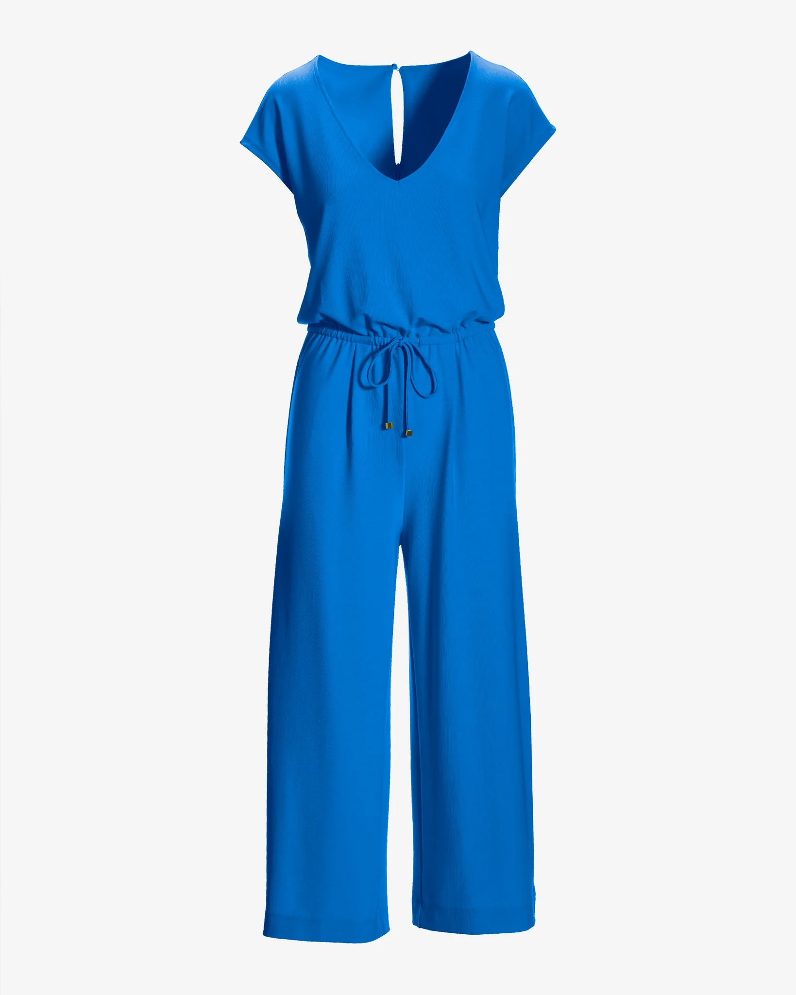 Beyond Travel Crop Drawstring Waist Jumpsuit Indigo Bunting - Mycitystee