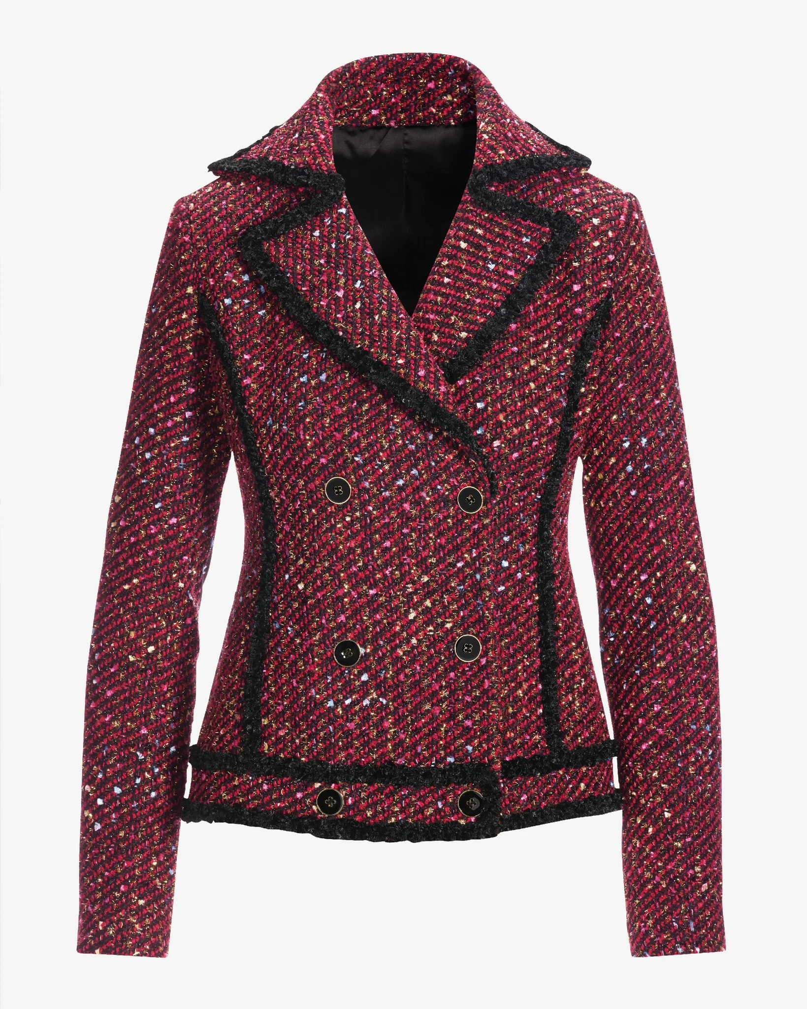 Double Breasted Tweed Moto Jacket Black Multi - Mycitystee