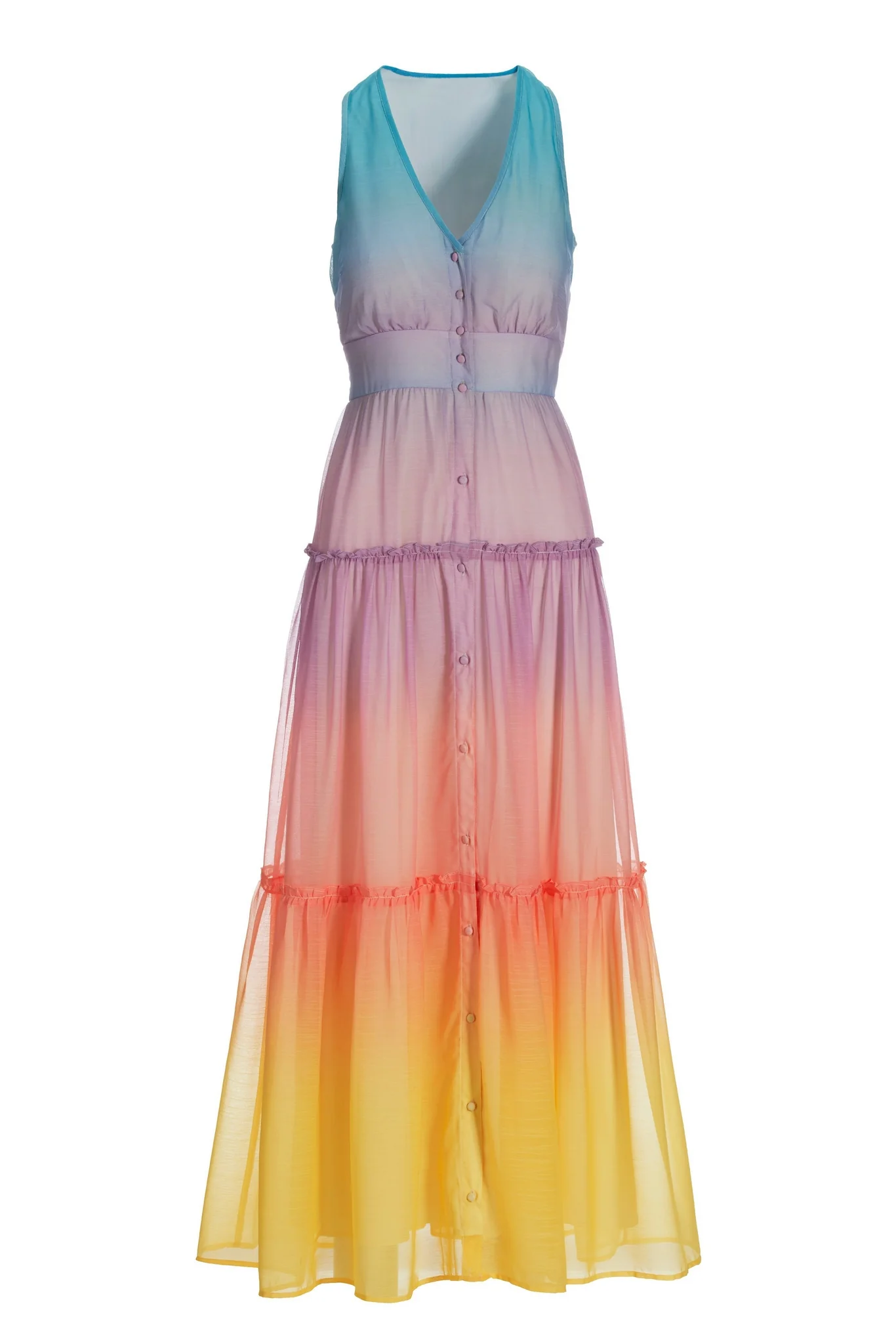 Ombre Covered Button Sleeveless Maxi Dress Multi - Mycitystee
