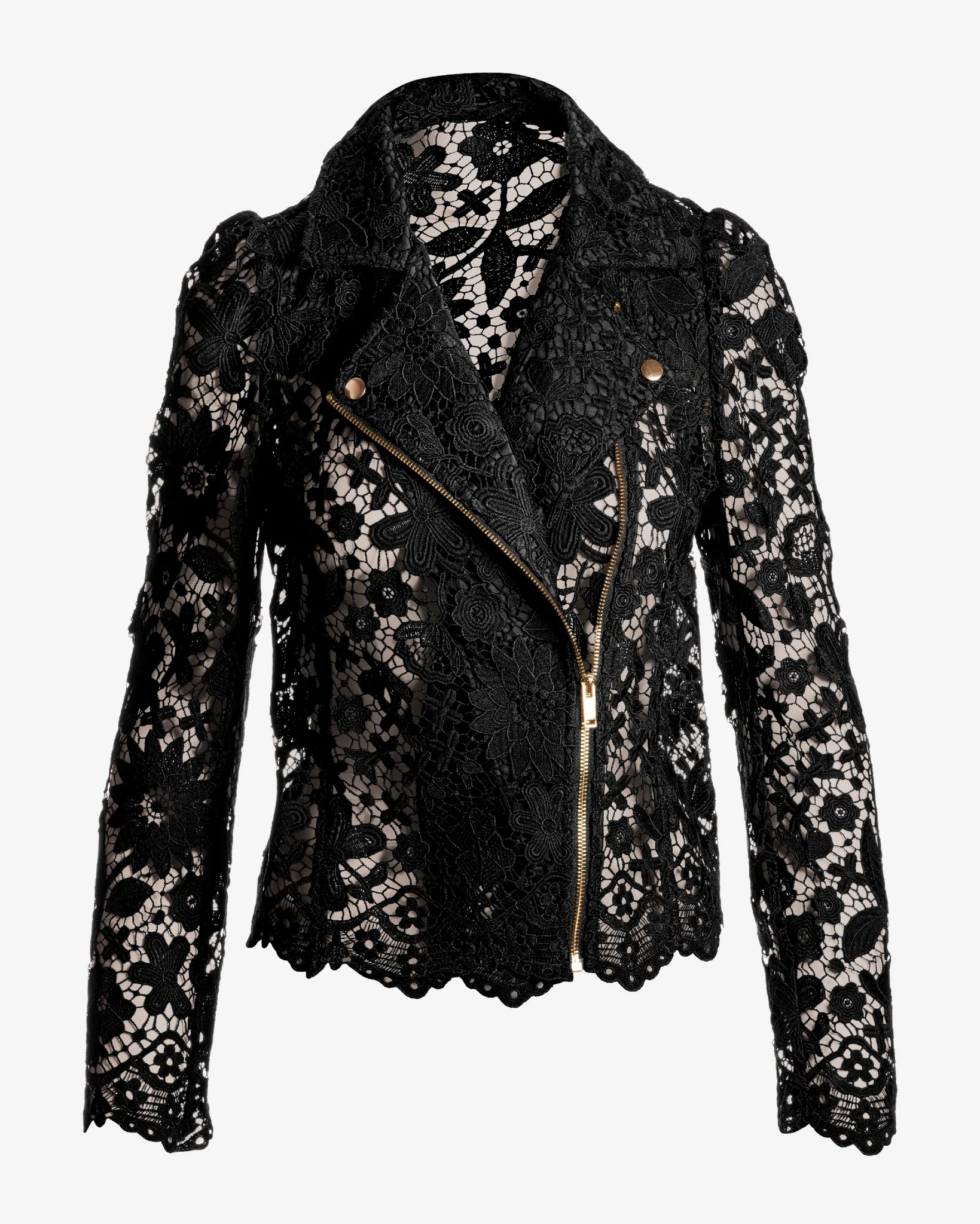 Scallop Trim Lace Moto Jacket Black - Mycitystee