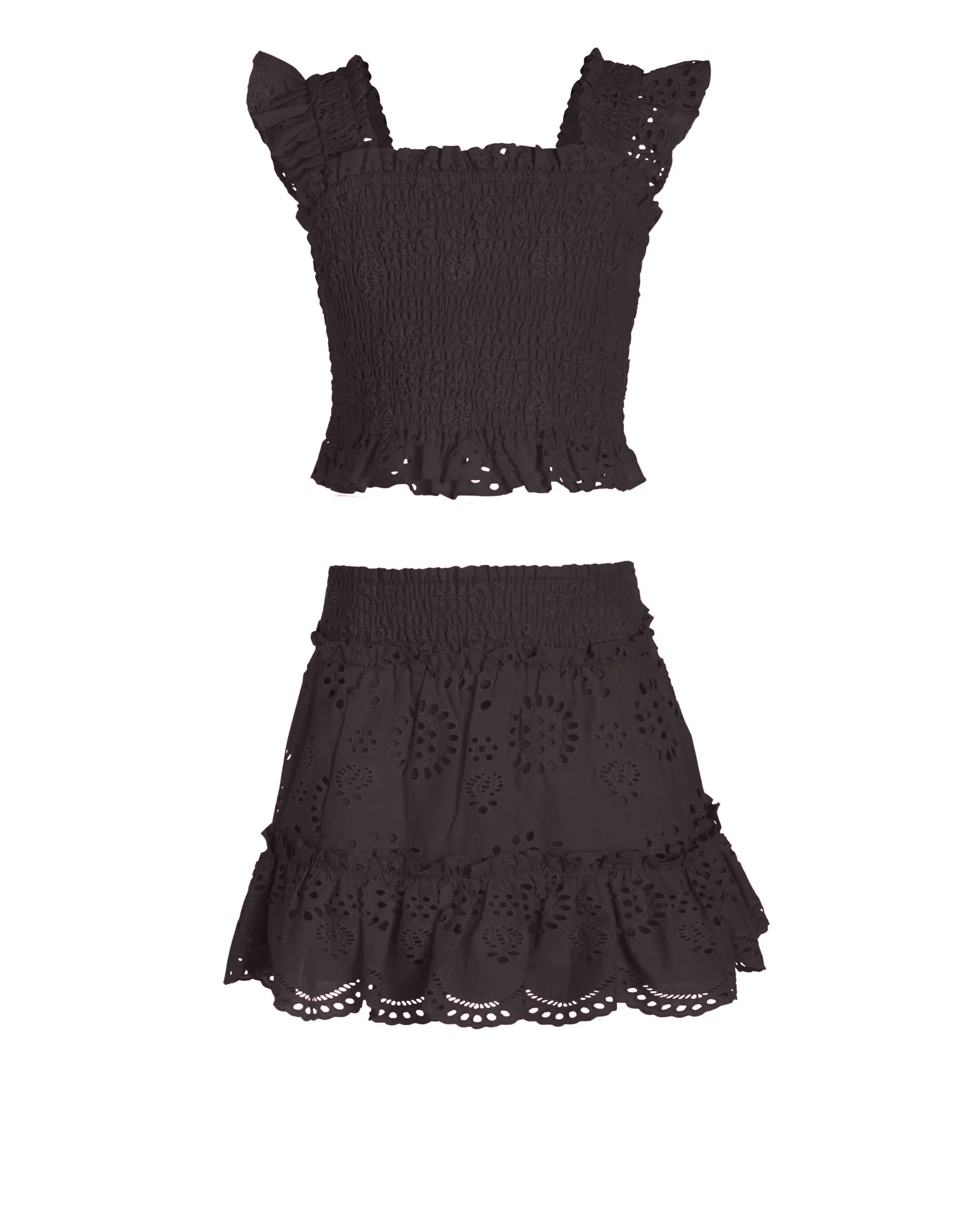 Girls Kayla Skirt Set In Black Eyelet - Mycitystee