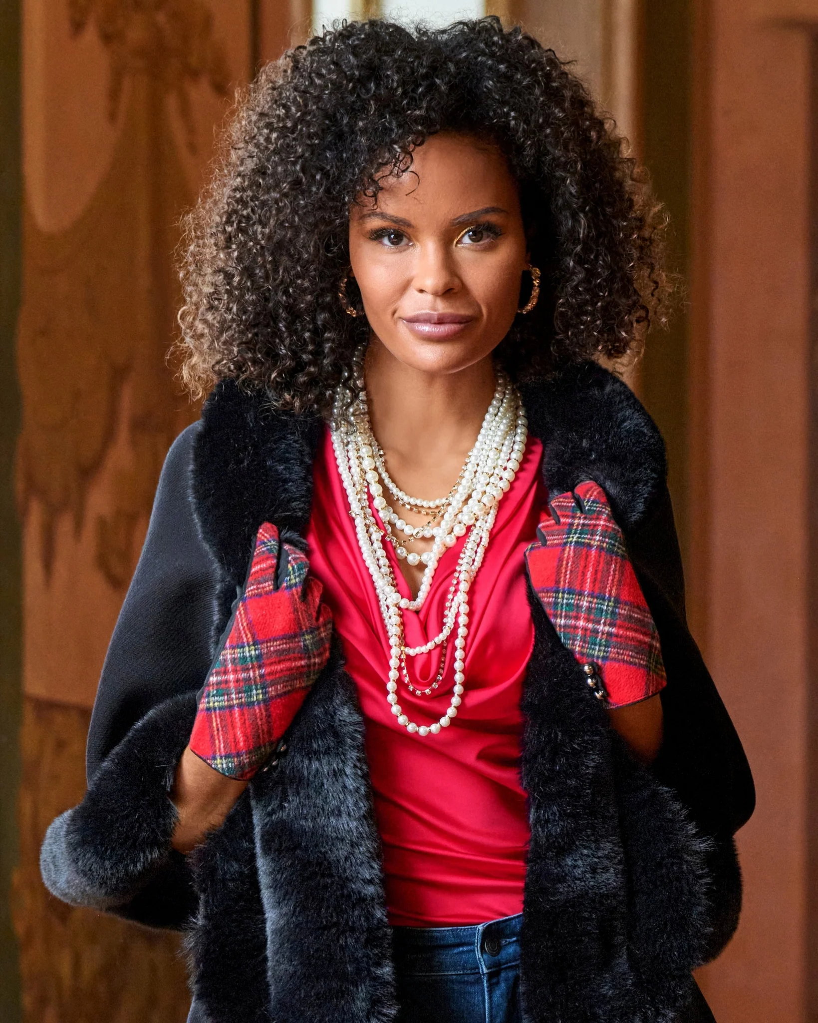 Plaid Winter Gloves Red Multi - Mycitystee