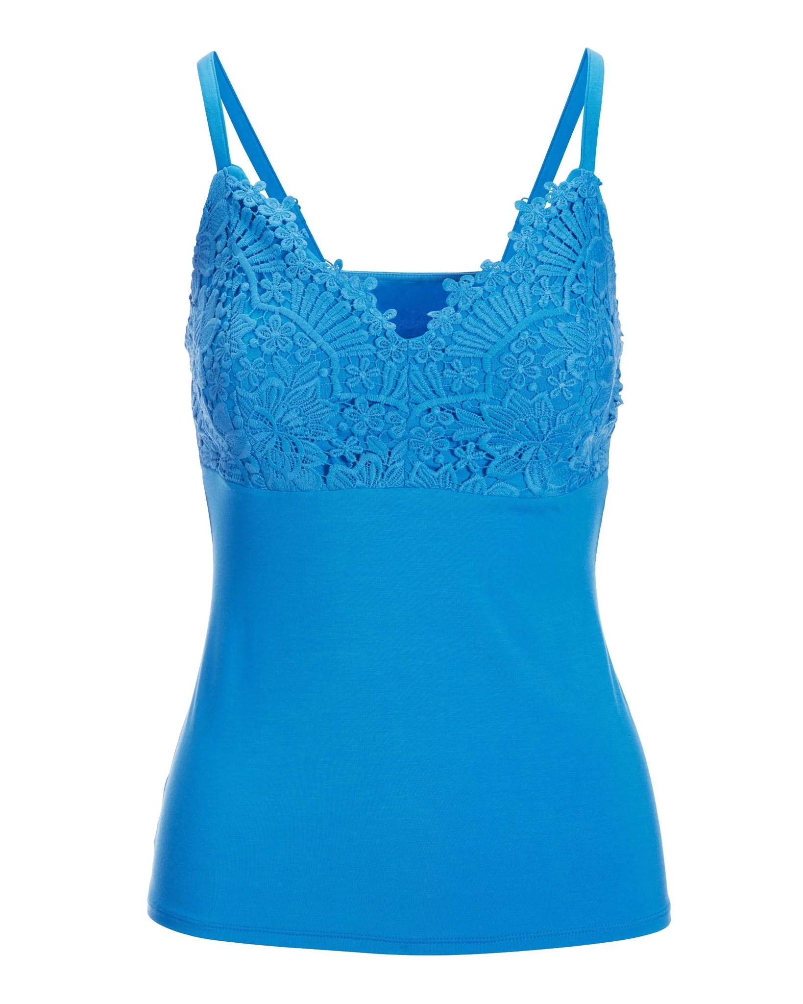 Lace Trim Cami Knit Top Blithe Blue - Mycitystee