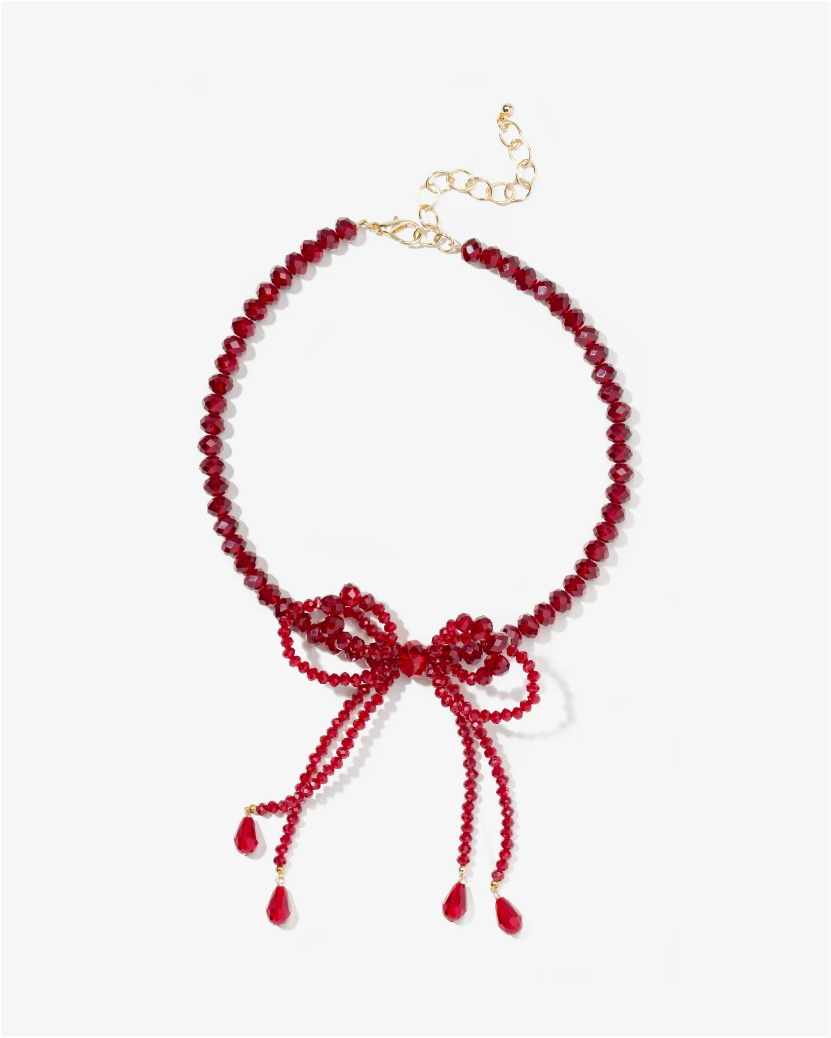 Beaded Bow Necklace Red - Mycitystee