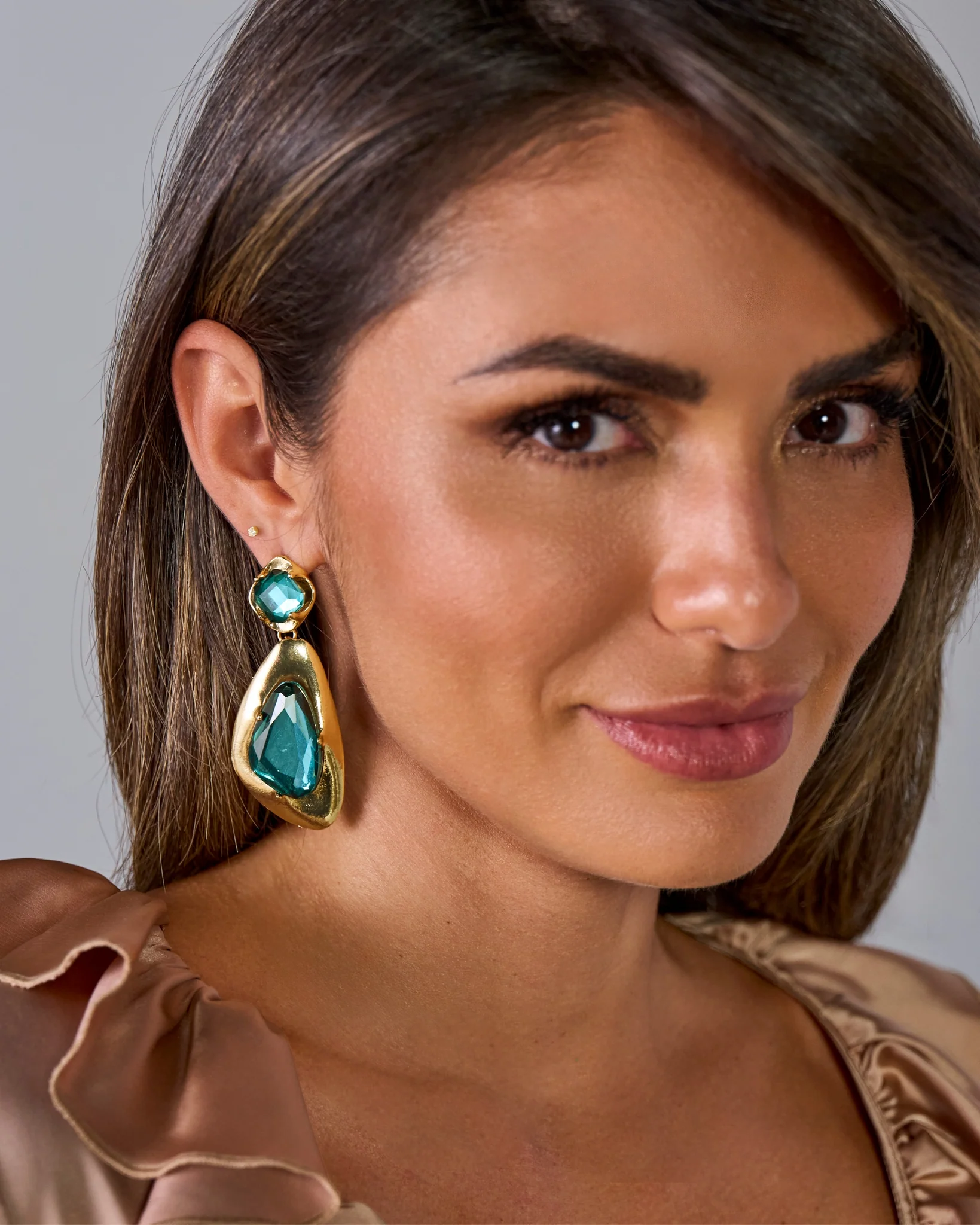 Modern Gem Drop Earring Emerald - Mycitystee
