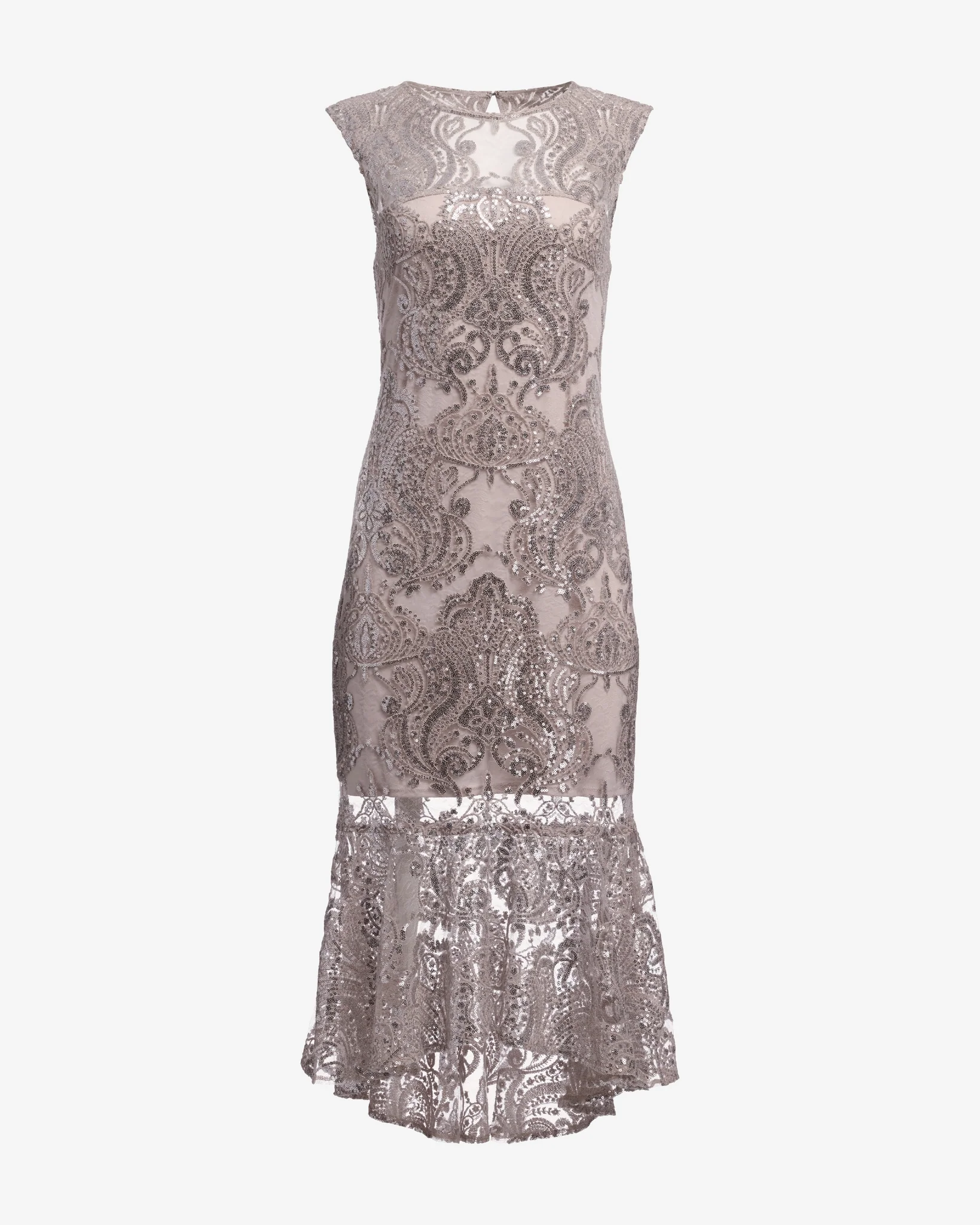 Sequin Illusion Lace Midi Dress Pink/Silver - Mycitystee