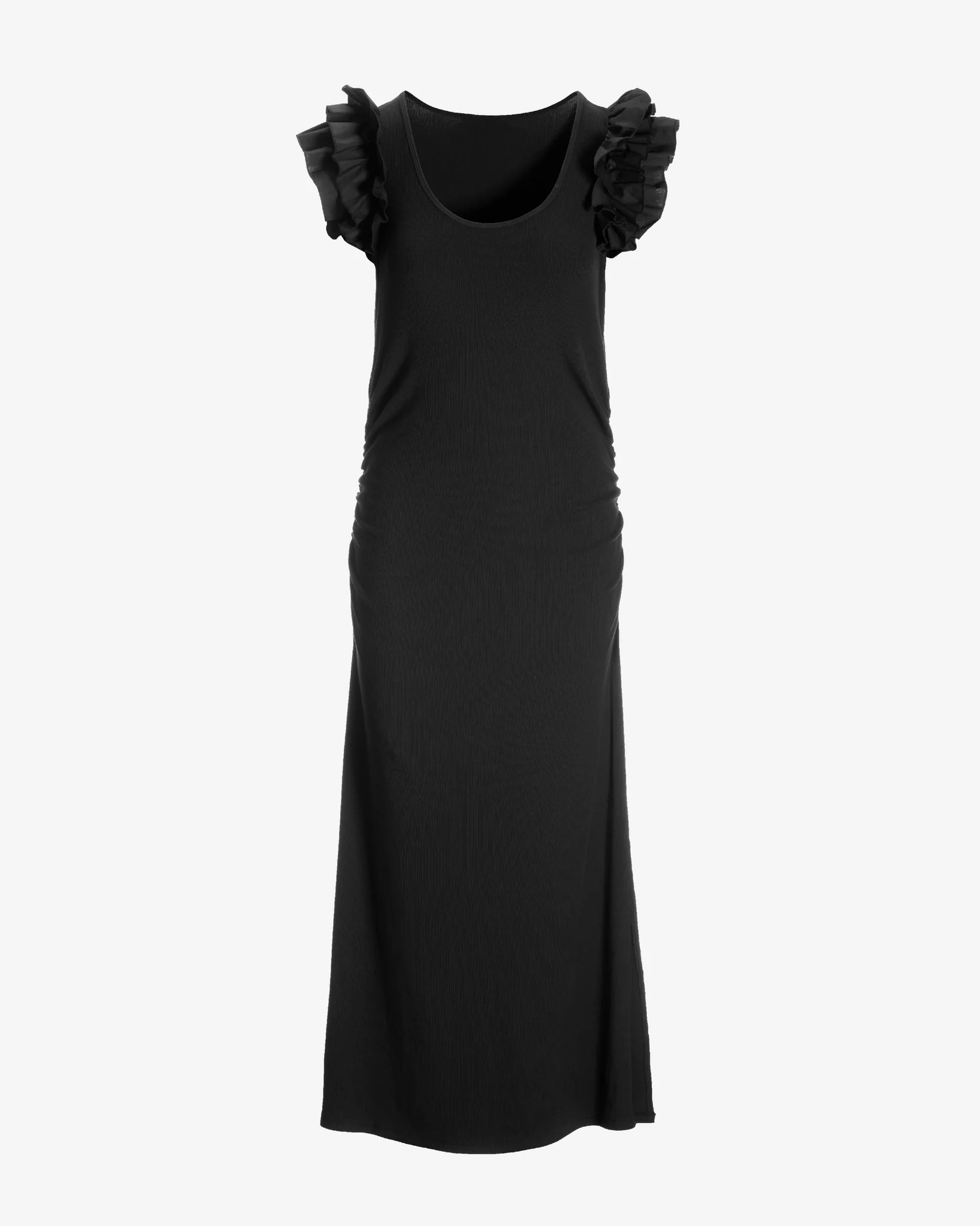 Ruffle Knit Rib Ruched Dress Black - Mycitystee