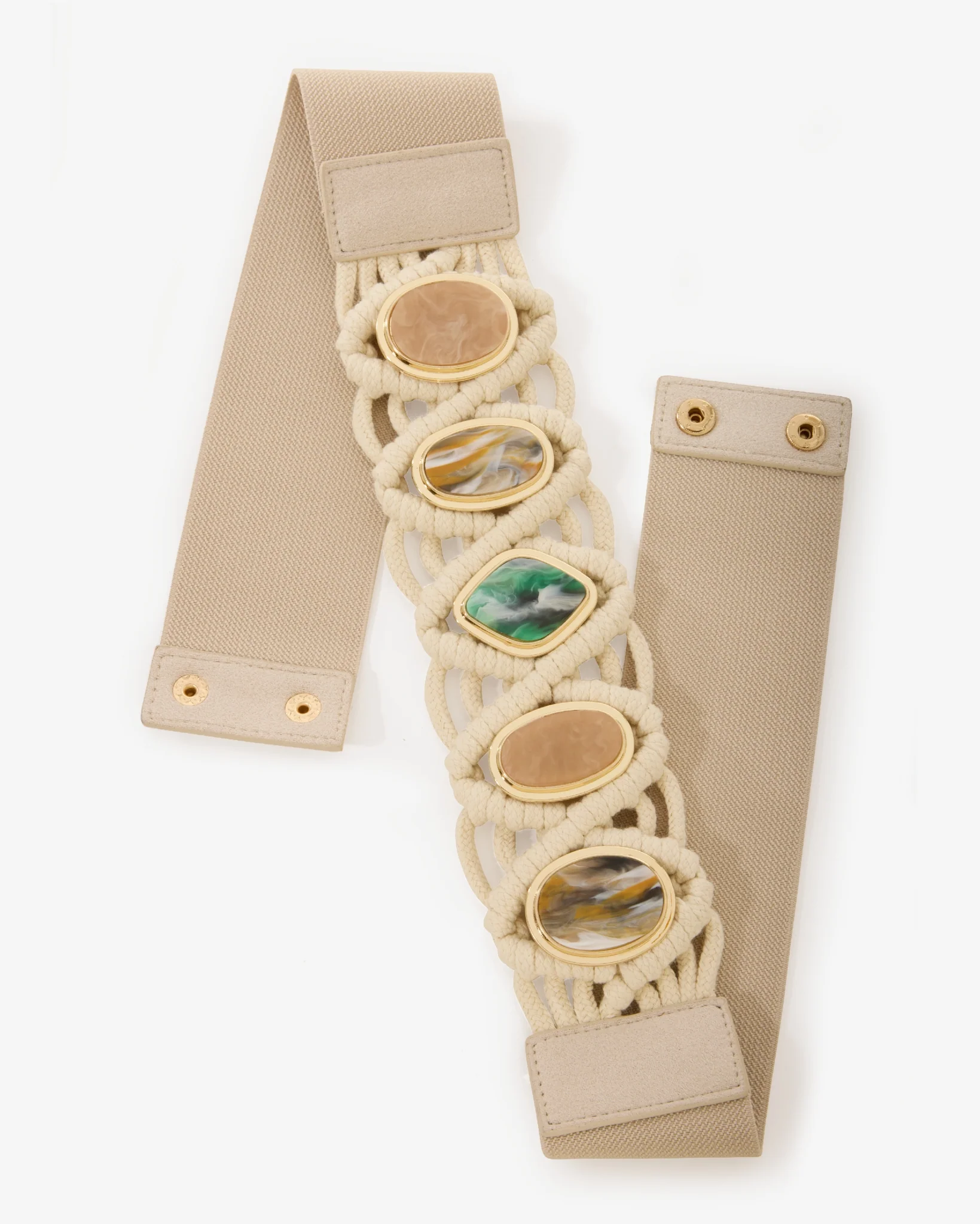 Unique Stone Woven Waist Belt Off White - Mycitystee