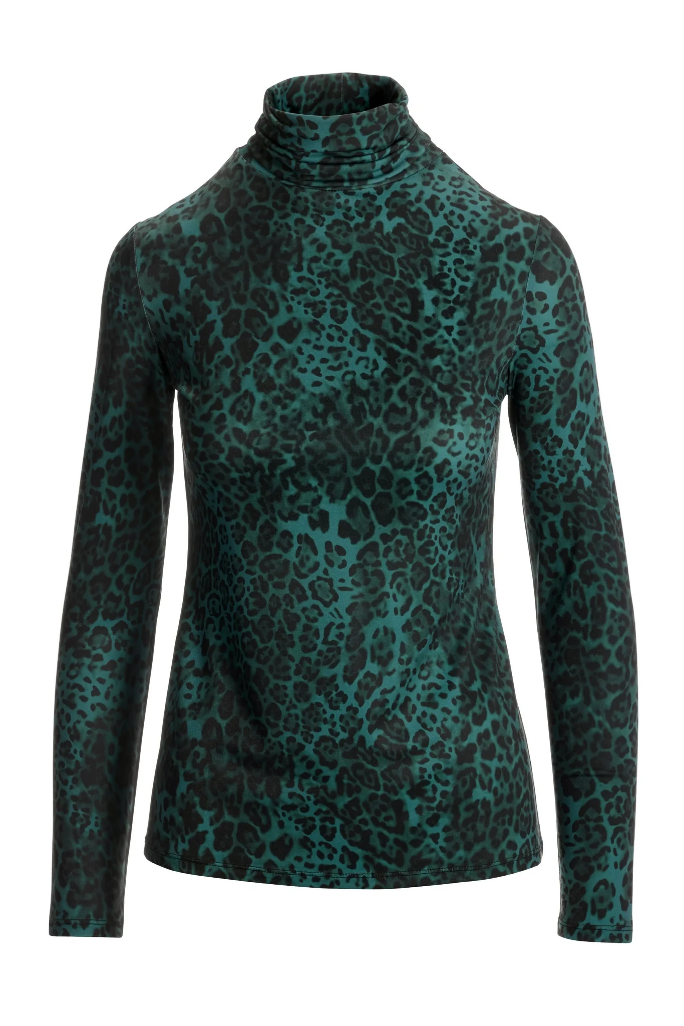 Leopard Turtleneck Knit Long-Sleeve Top Green - Mycitystee