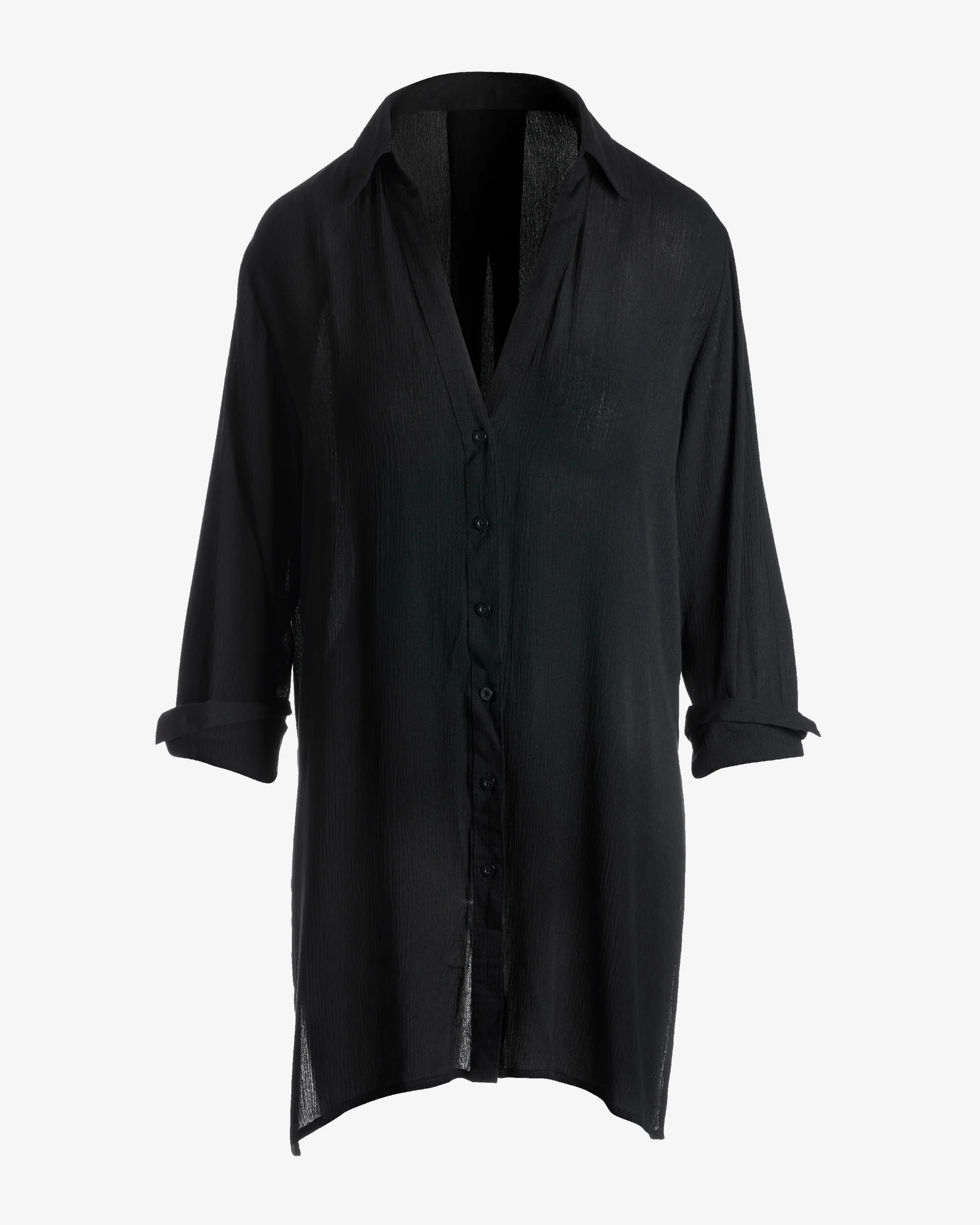 Button Up Versatile Shirt Cover Up Black - Mycitystee