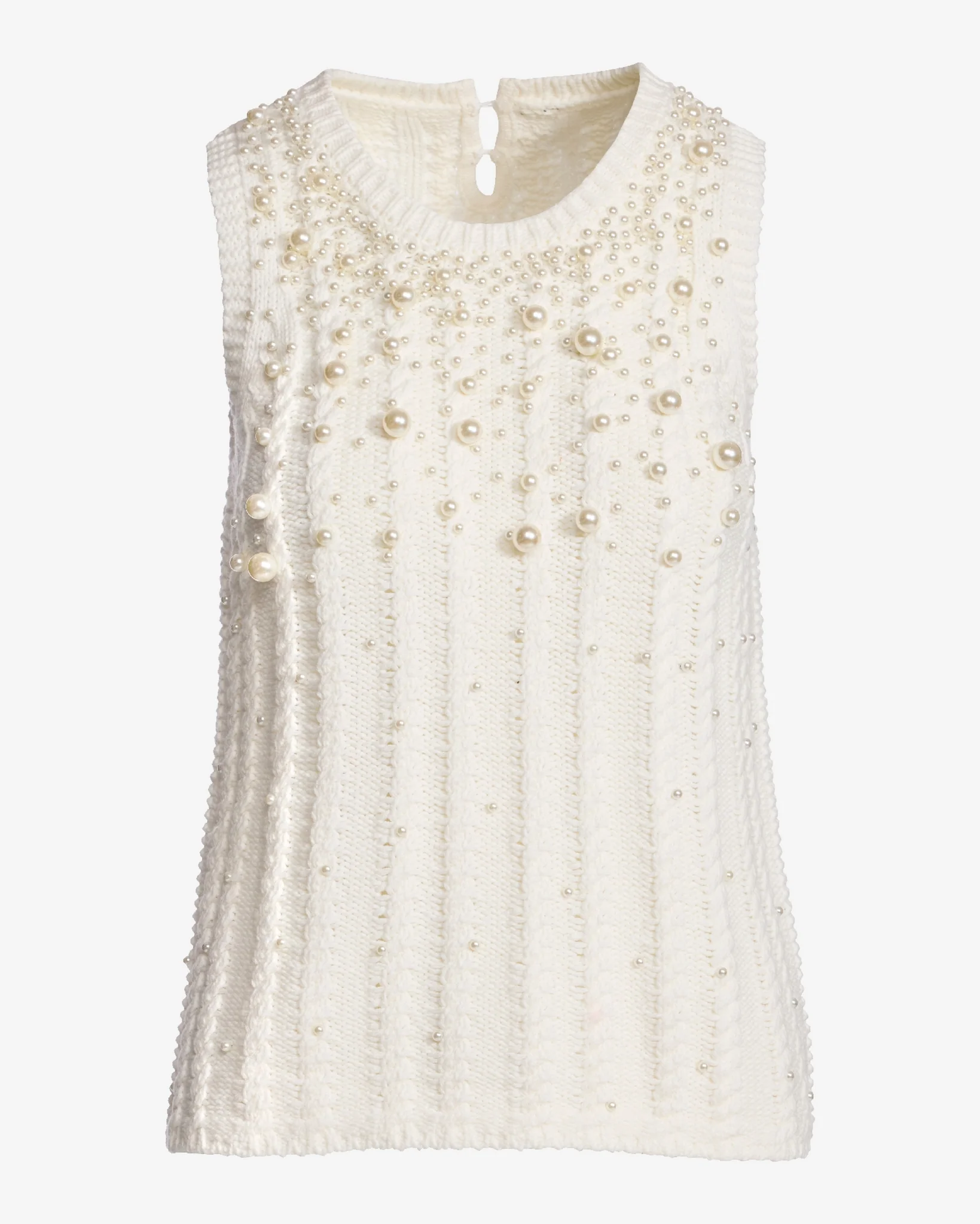 Pearl Cable Sleeveless Sweater Off White - Mycitystee