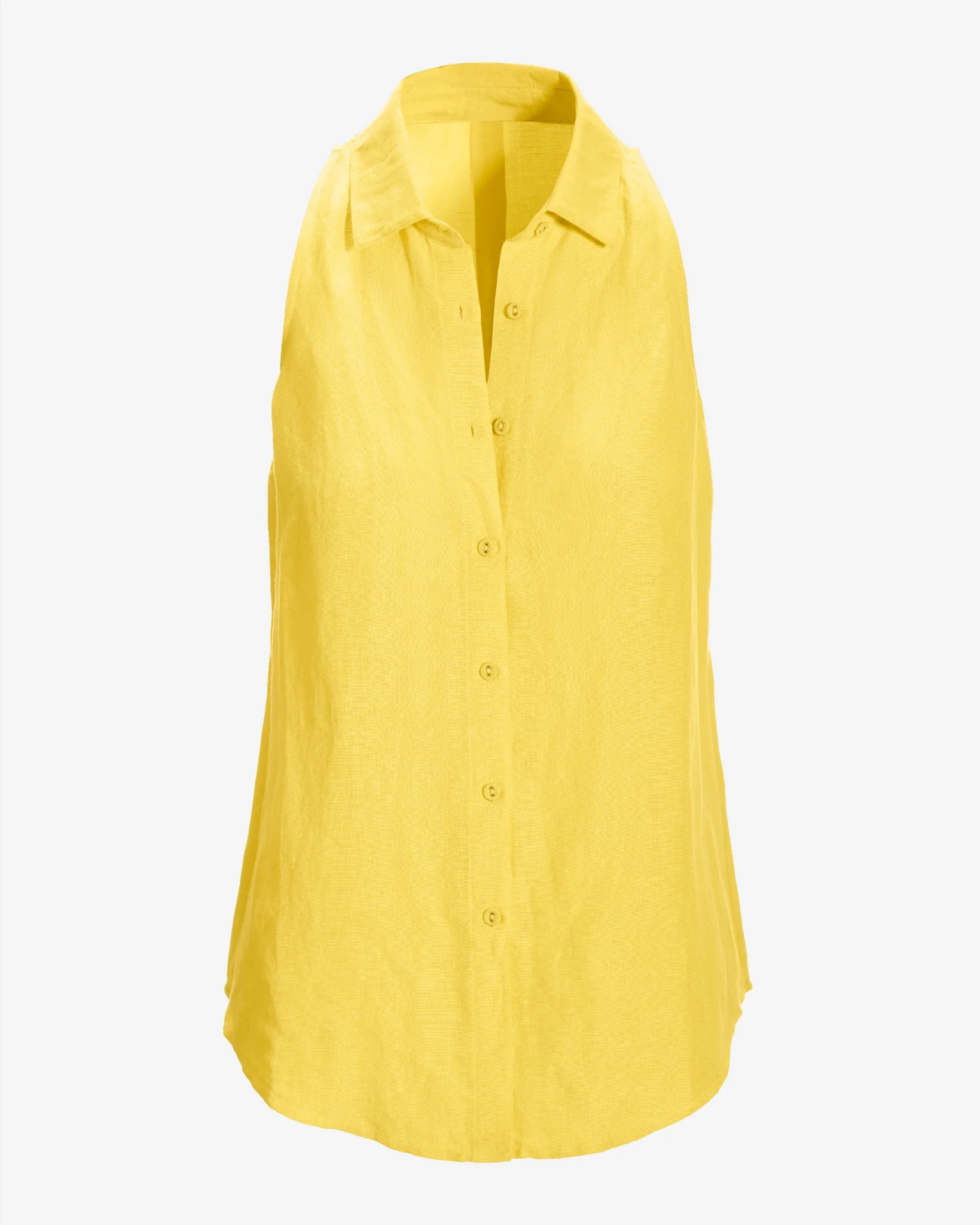 Linen Sleeveless Button-Front Shirt Lemon Drop - Mycitystee