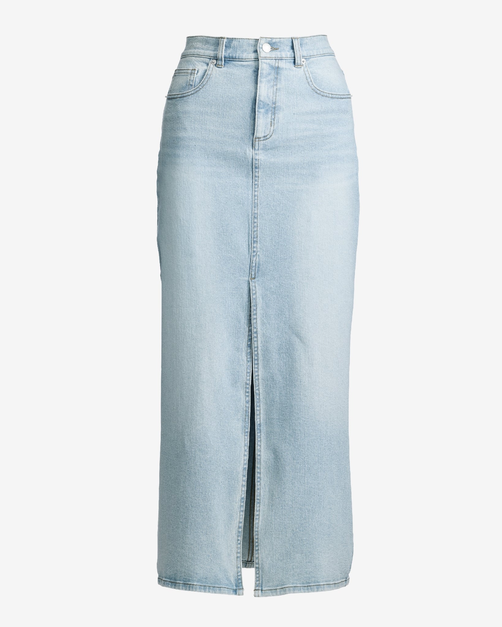 Front Slit Denim Midi Skirt Light Wash - Mycitystee