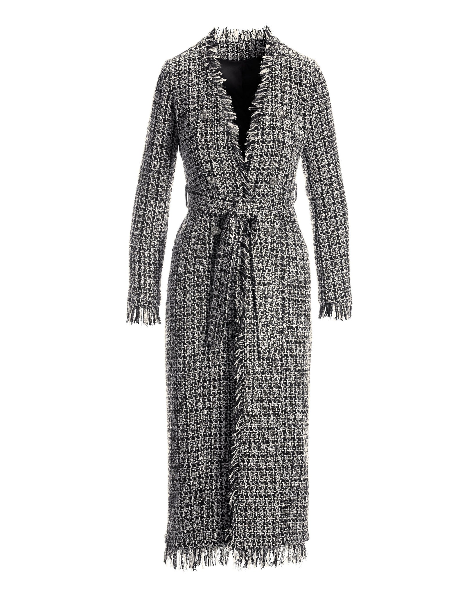 Metallic Tweed Tie Waist Duster Black Multi - Mycitystee