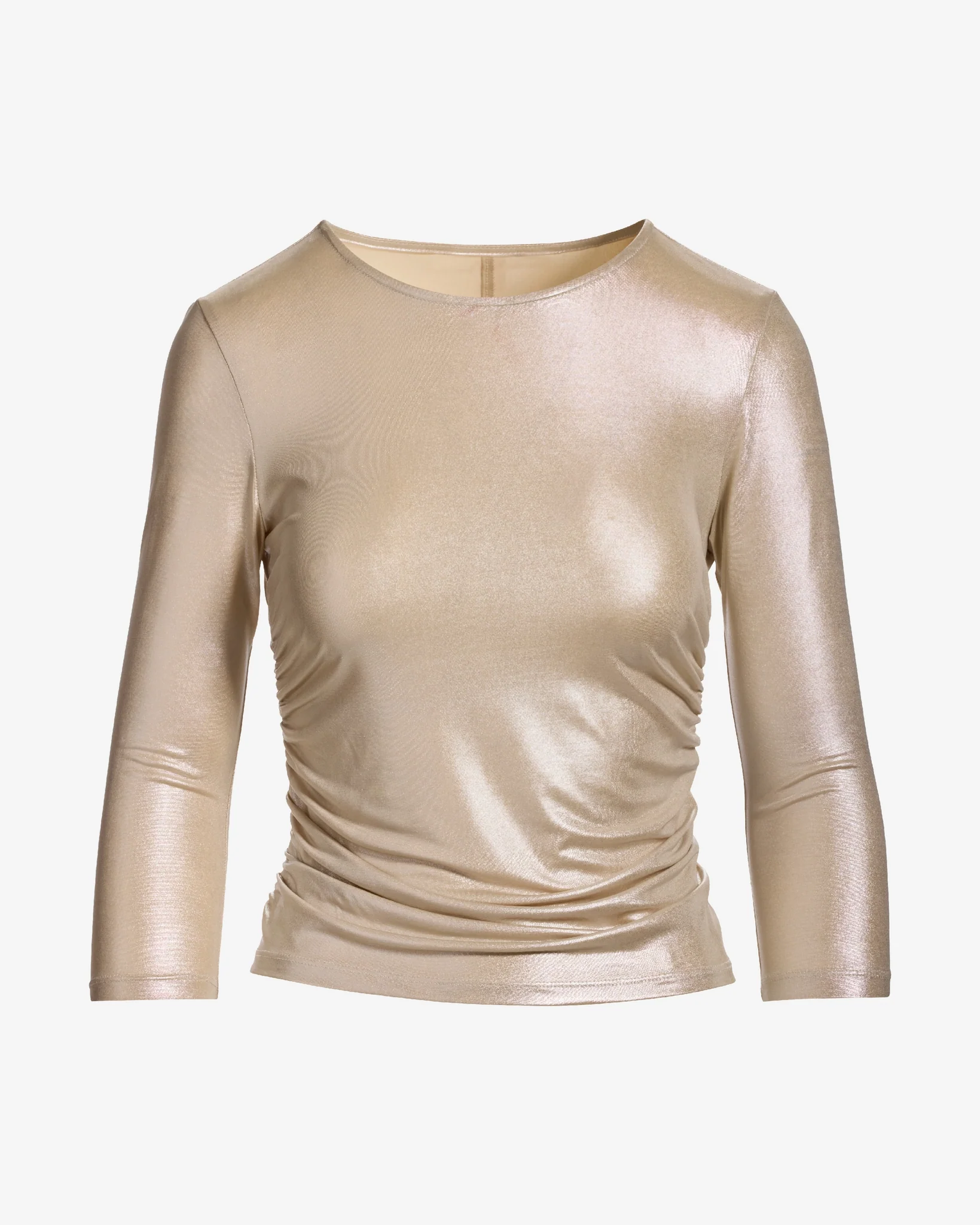 Metallic Crew Neck Three Quarter Sleeve Knit Top Champagne - Mycitystee