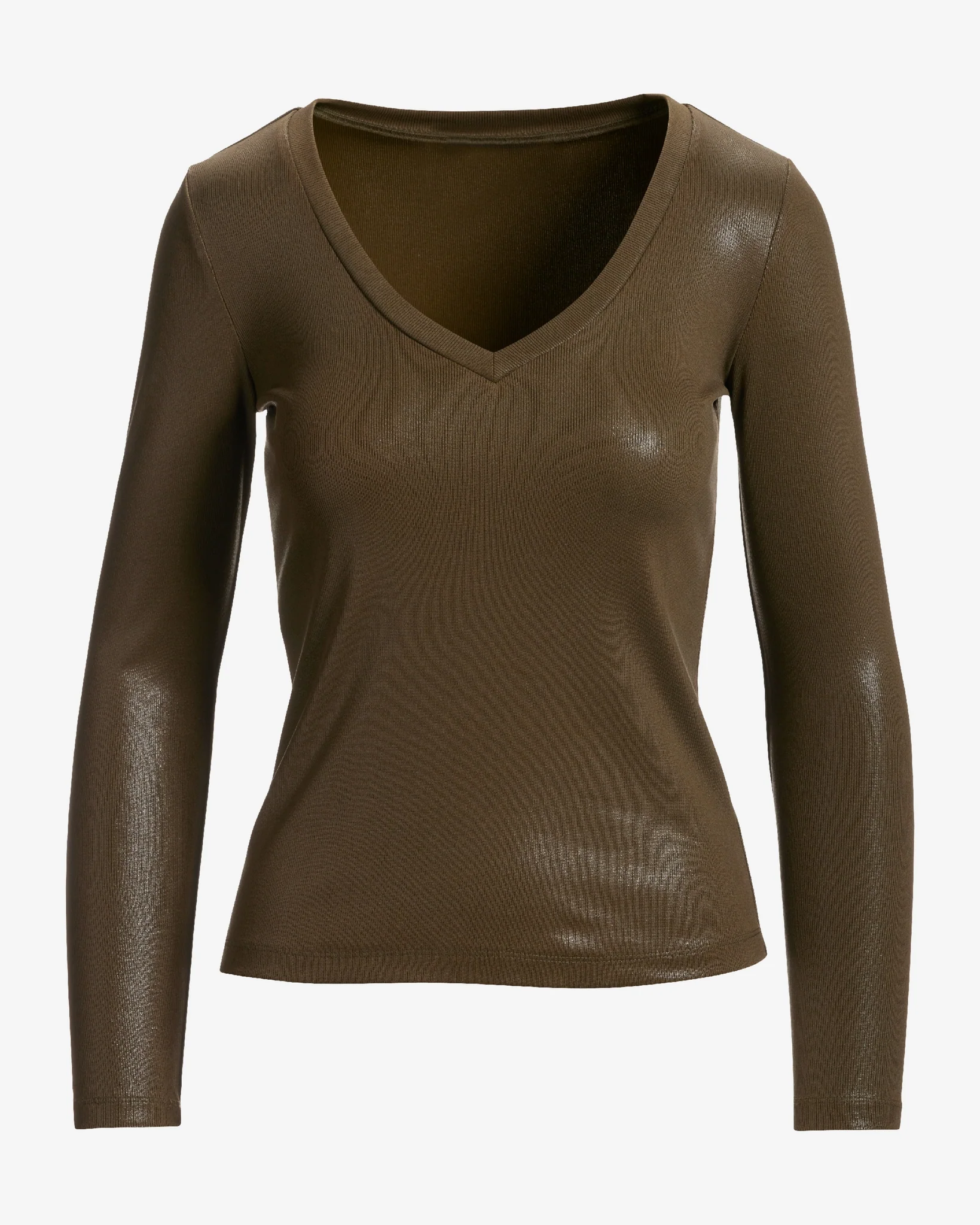 So Essential Metallic Ribbed Long Sleeve T-Shirt Chocolate Torte - Mycitystee