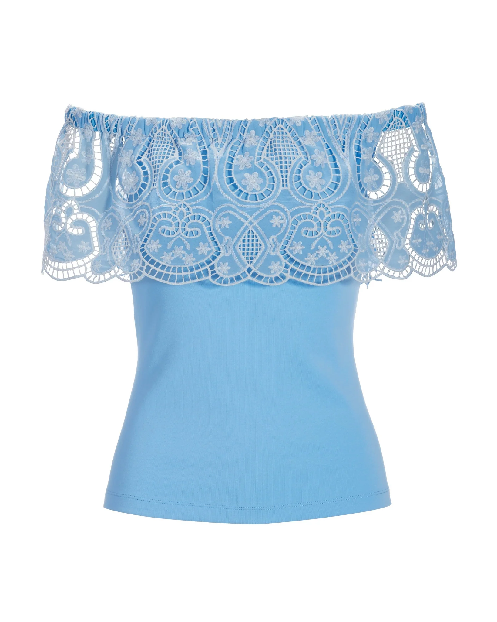 Two-Tone Lace Overlay Top Blue White - Mycitystee