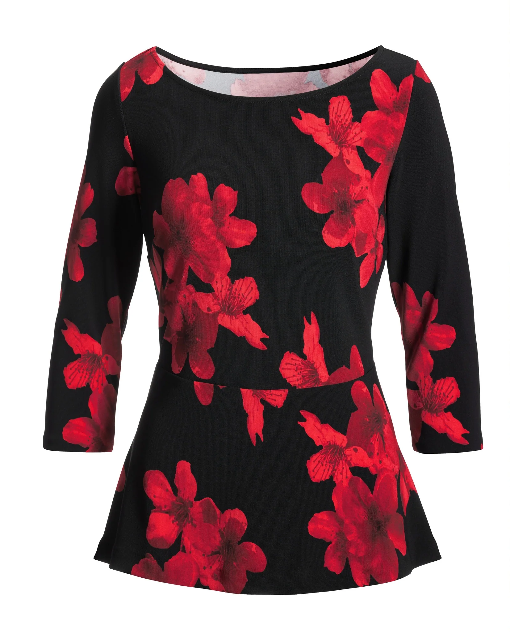 Beyond Travel Fleur de Luxe Ballet Neck High Low Top black/red - Mycitystee