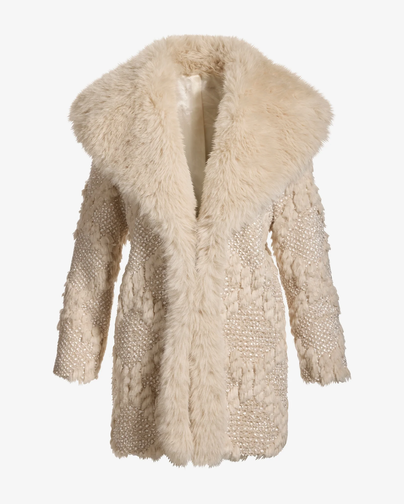 Novelty Shimmer Faux Fur Coat Cream - Mycitystee