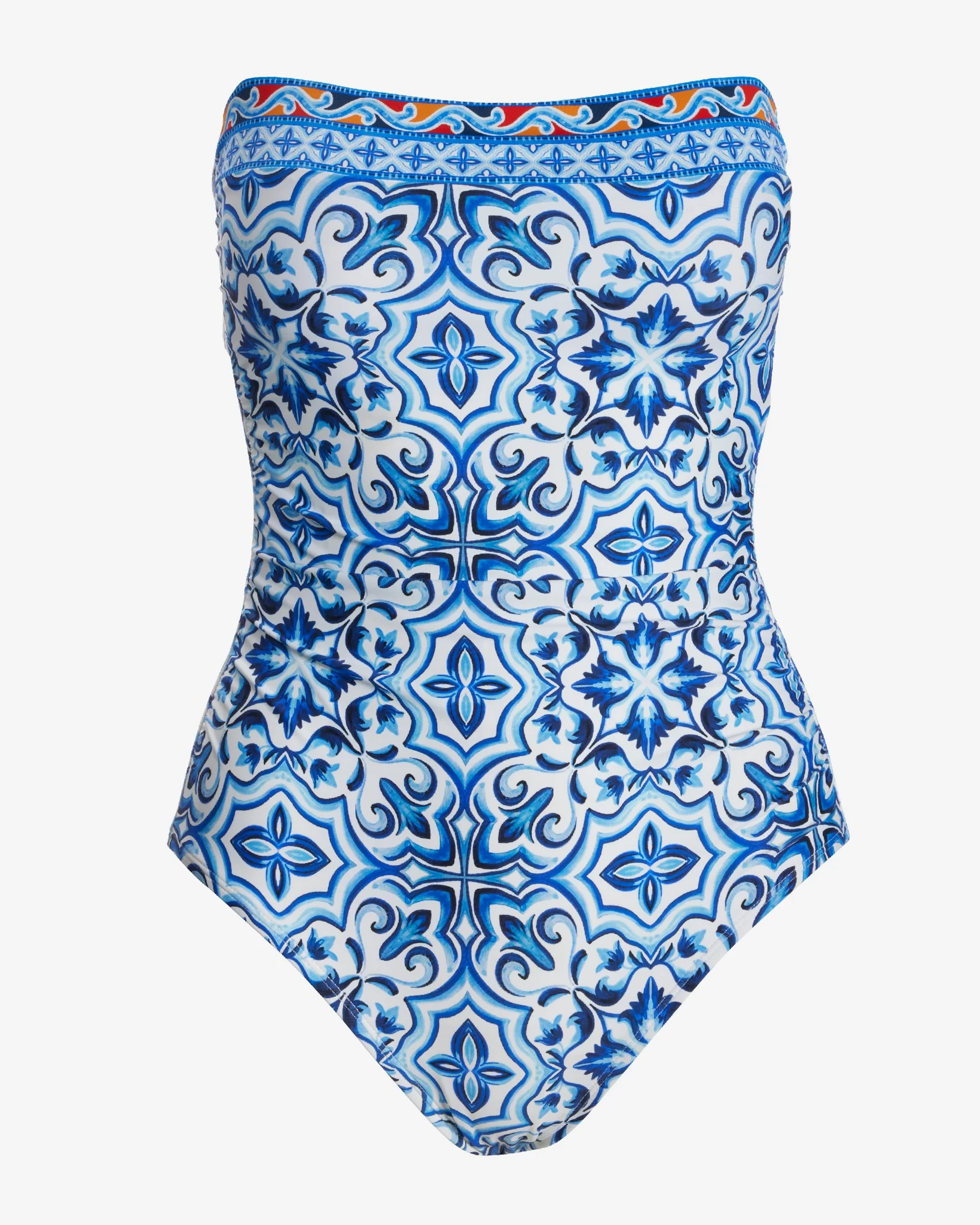 Tile Print Bandeau One Piece Blue White - Mycitystee