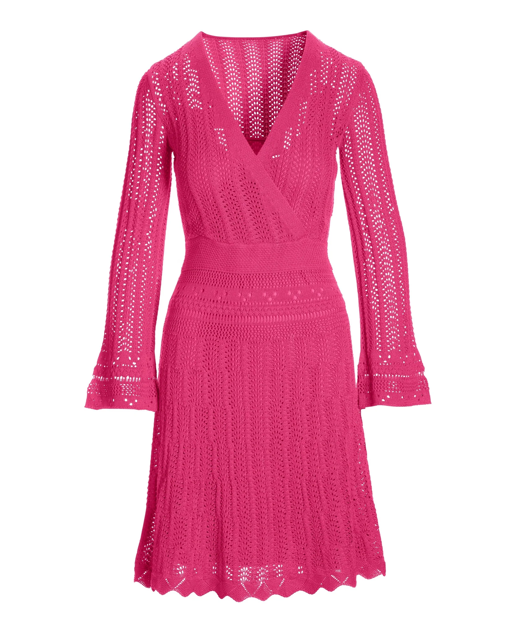 Crochet Surplice A-Line Dress Shocking Pink - Mycitystee
