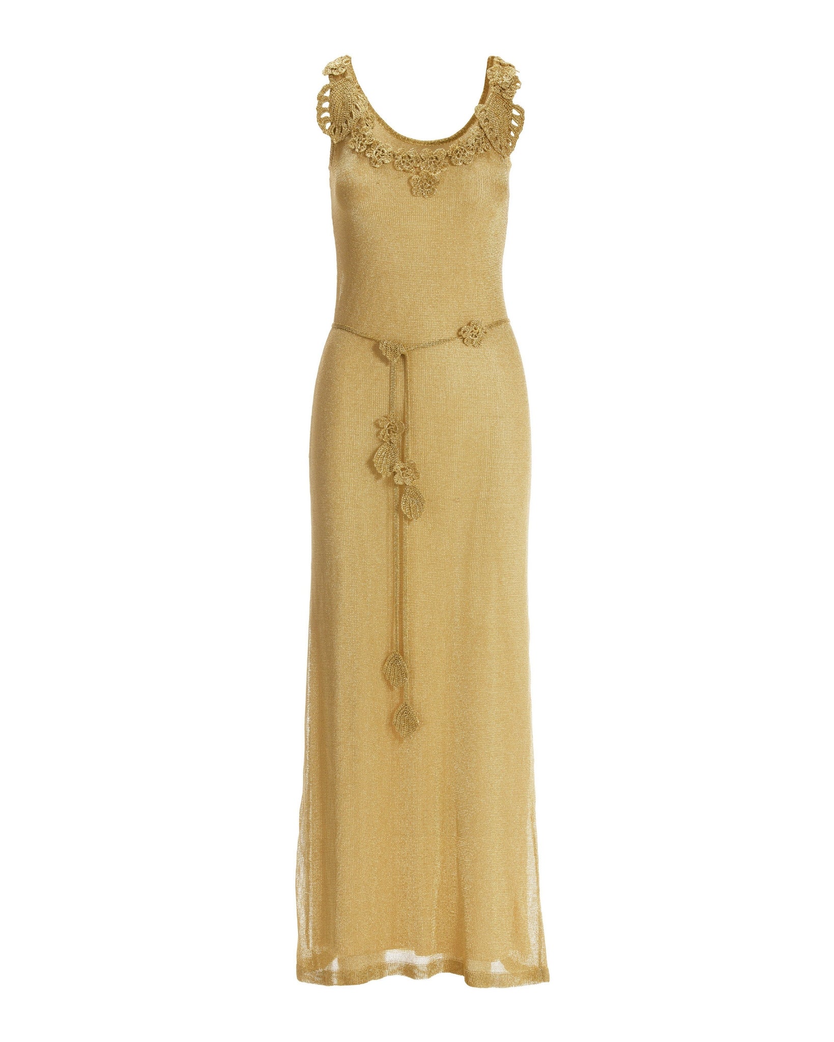 Floral Applique Metallic Crochet Maxi Dress Gold - Mycitystee