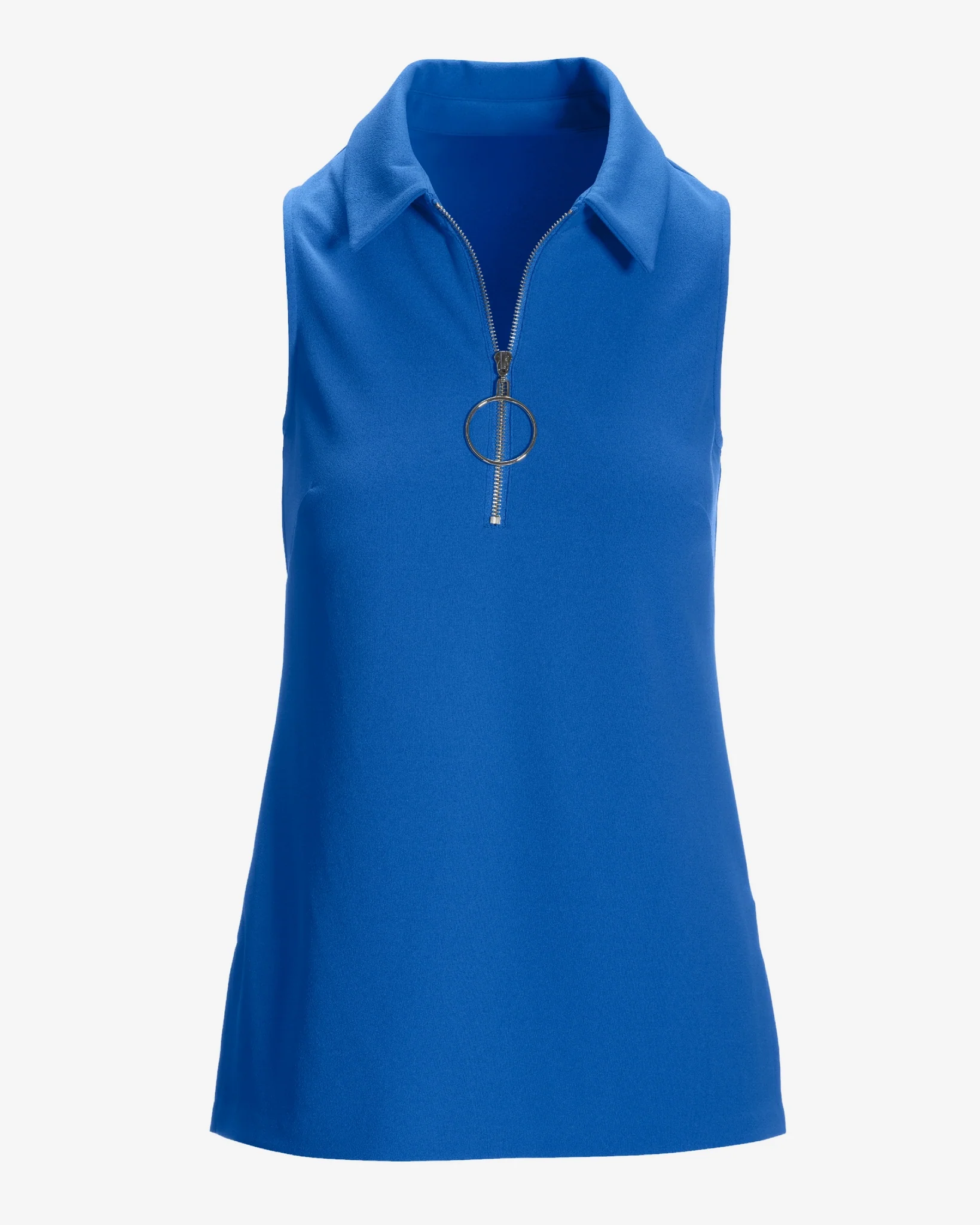 Collared Zip-Up Sleeveless Knit Top Palace Blue - Mycitystee