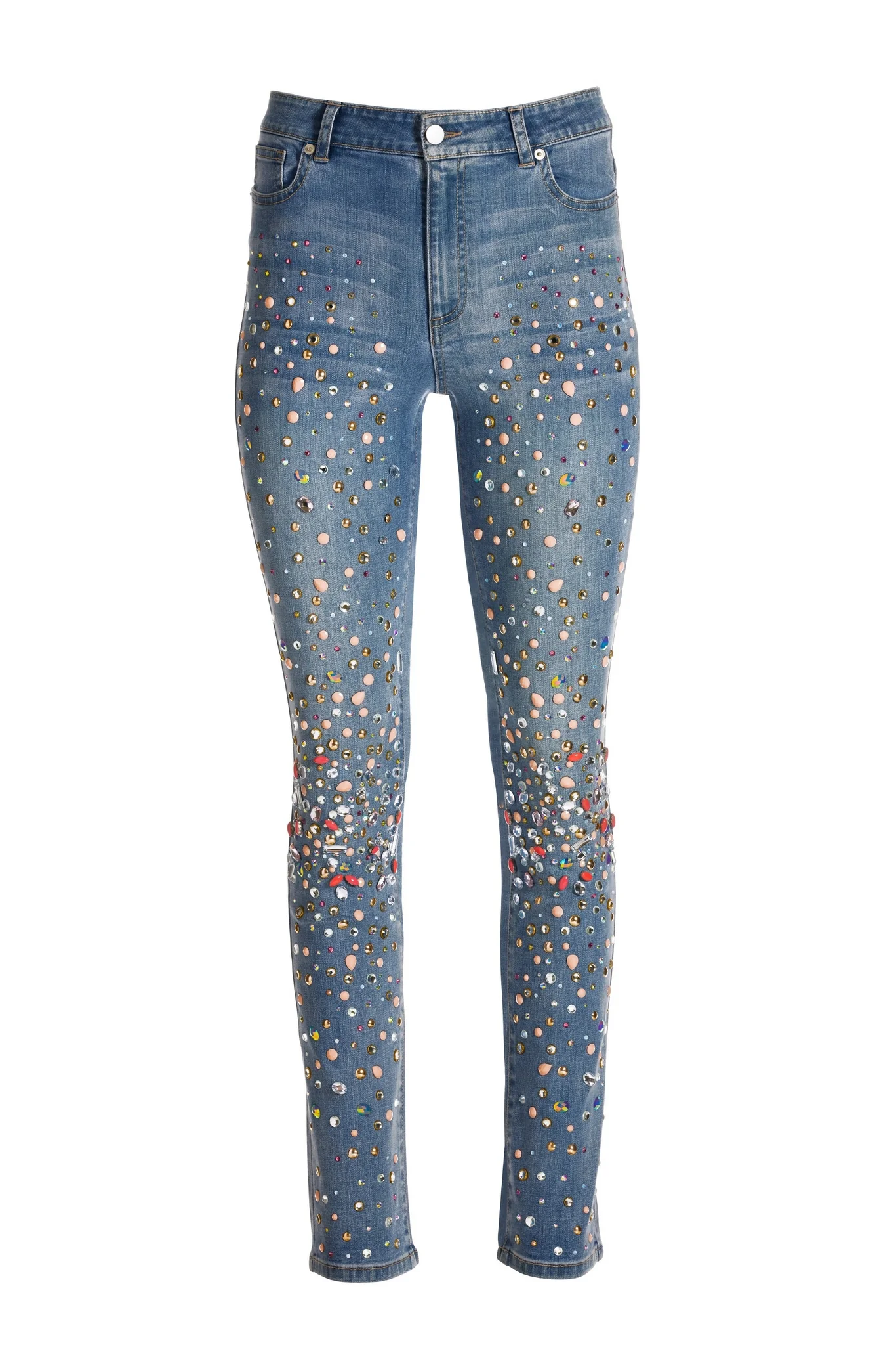 Scattered Embellishment Slim-Straight Leg Jean Light Med Wash - Mycitystee