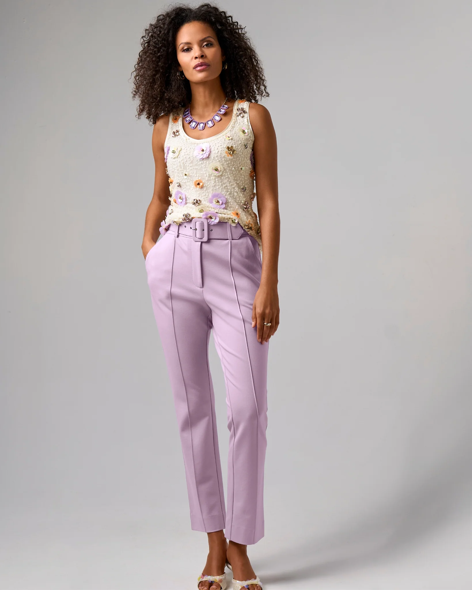Newport Belted Ponte Straight Leg Pant Sand Verbena - Mycitystee