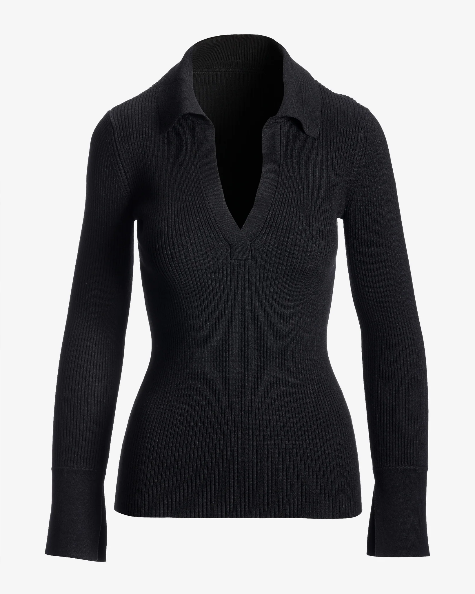 Ribbed Collar Sweater Proper Black - Mycitystee