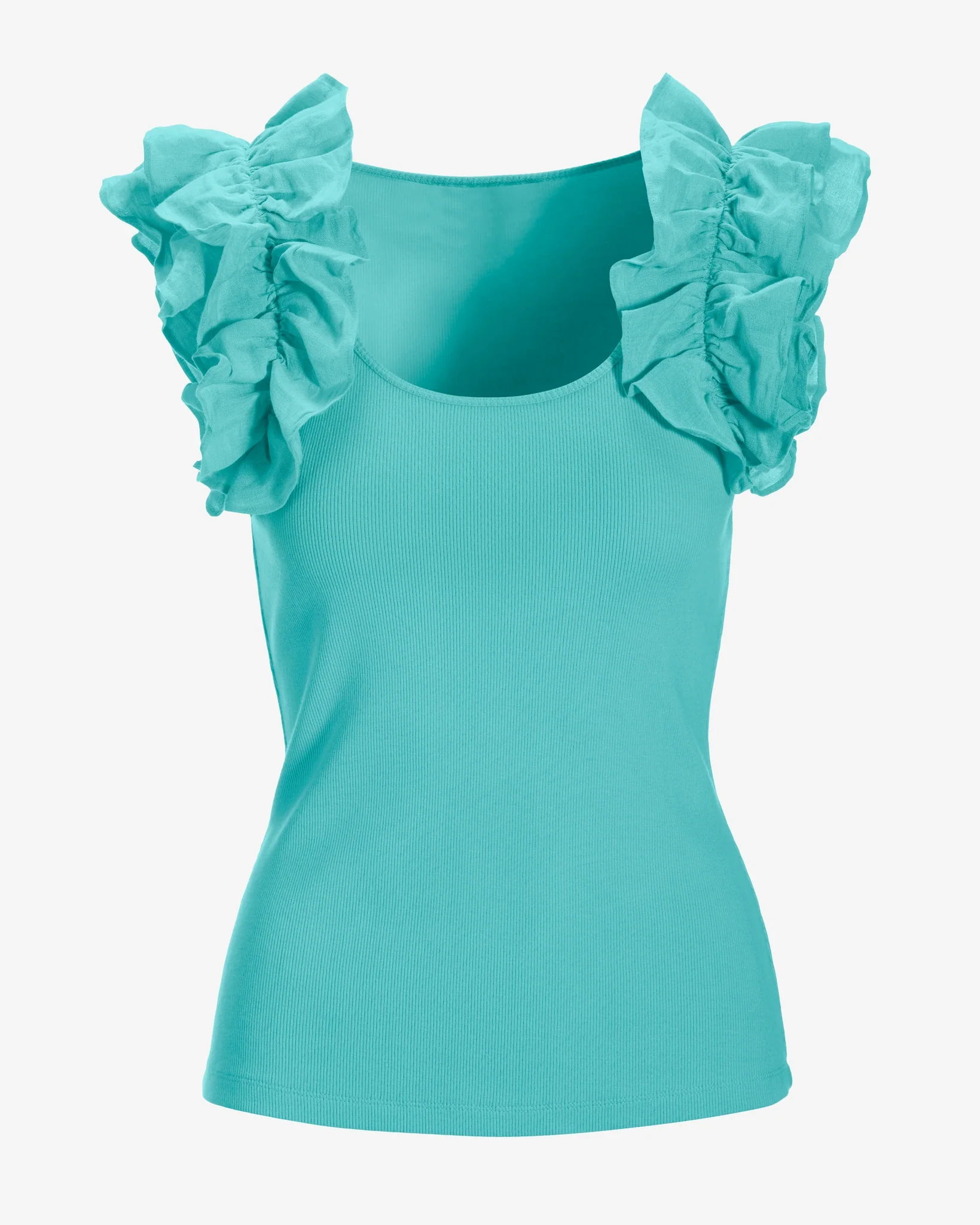 Linen Ruffle Ribbed Top Blue Radiance - Mycitystee