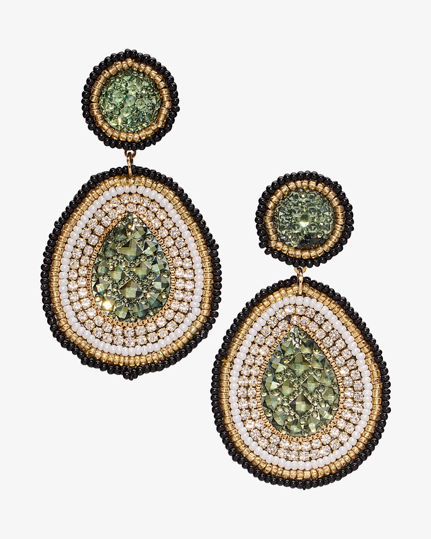 Beaded Stone Tear Drop Earring Olive - Mycitystee