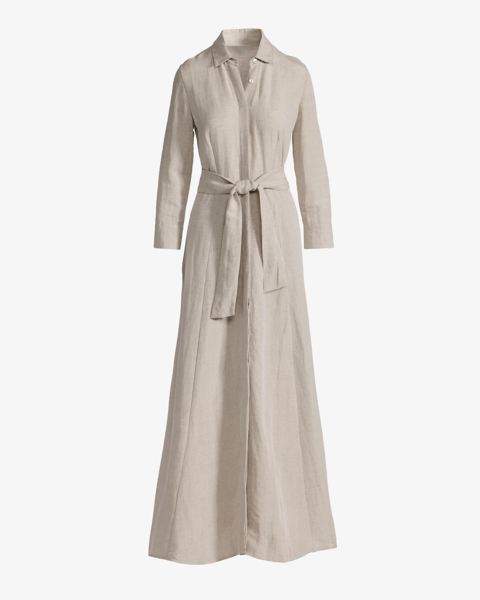 Linen Three Quarter Sleeve Maxi Shirt Dress Flax - Mycitystee