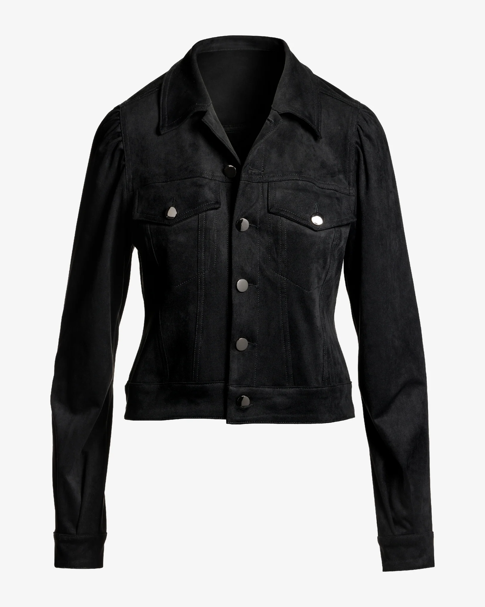 Fall Essential Faux Suede Puff Sleeve Jacket Black - Mycitystee
