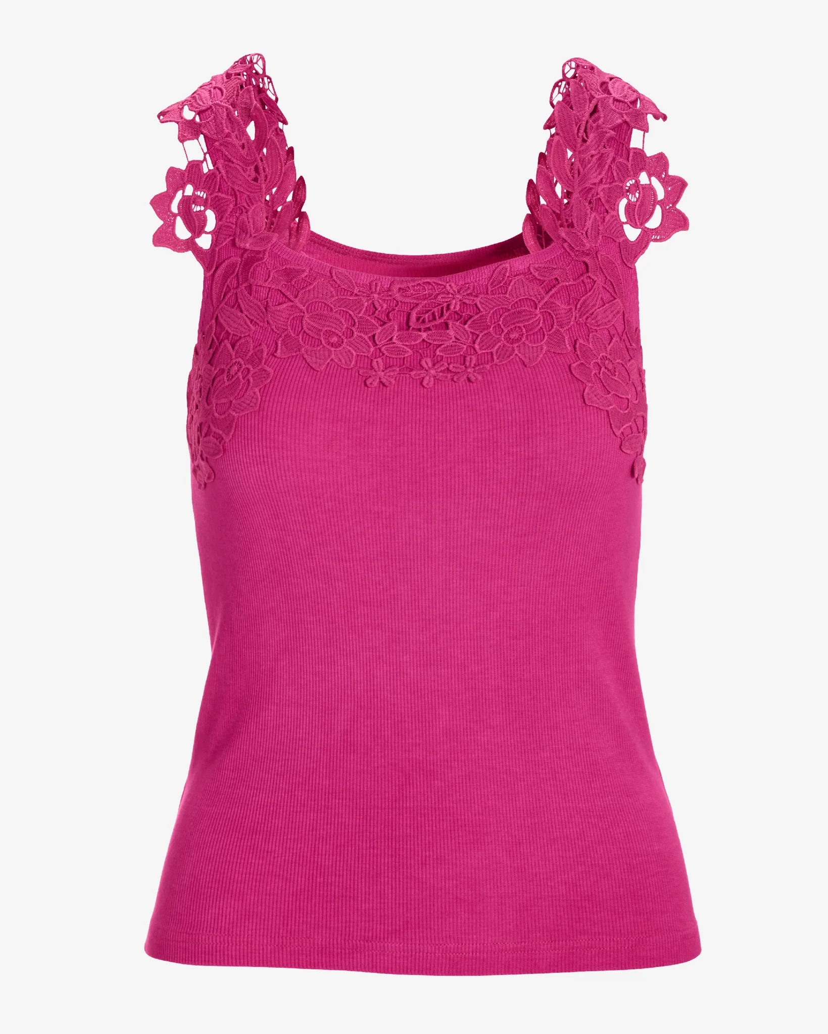 Ribbed Lace Applique Knit Tank Raspberry Rose - Mycitystee