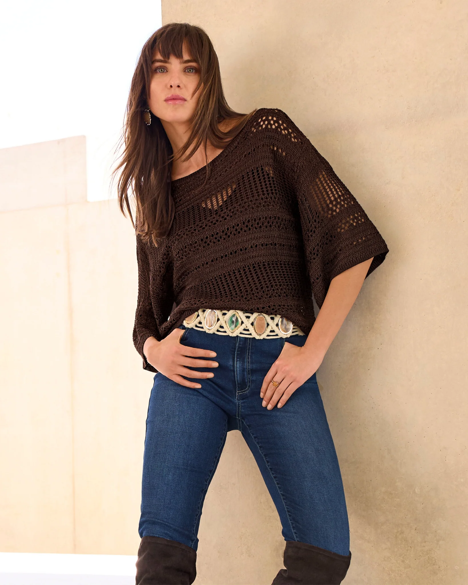 Unique Stone Woven Waist Belt Off White - Mycitystee