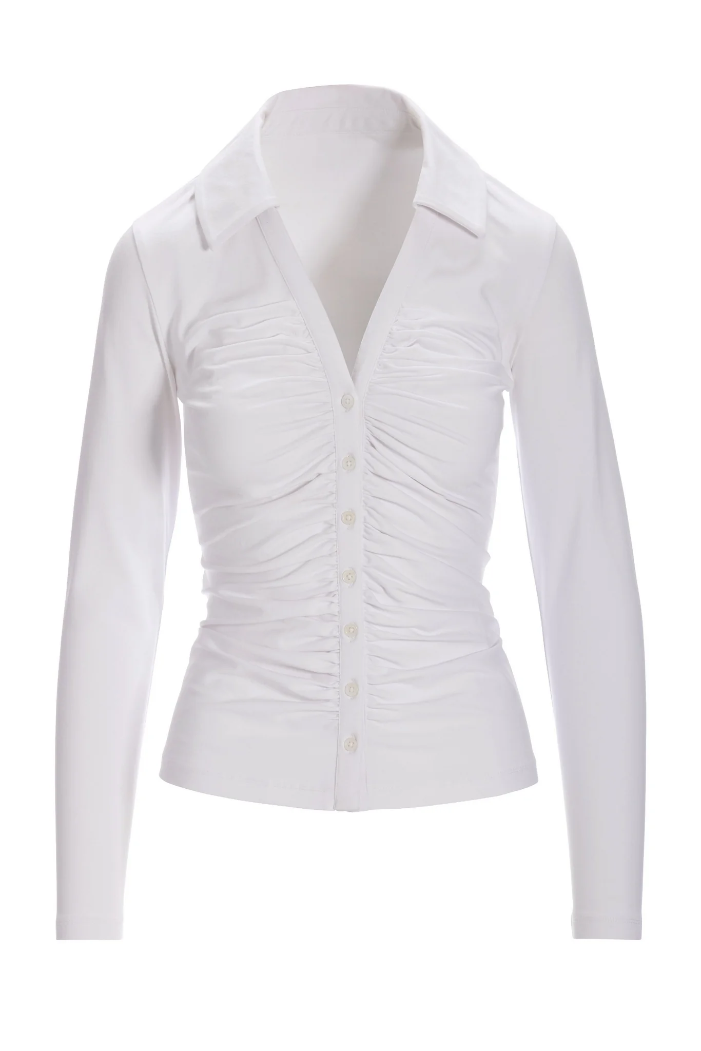 Collared Ruched Button Down Knit Top White - Mycitystee