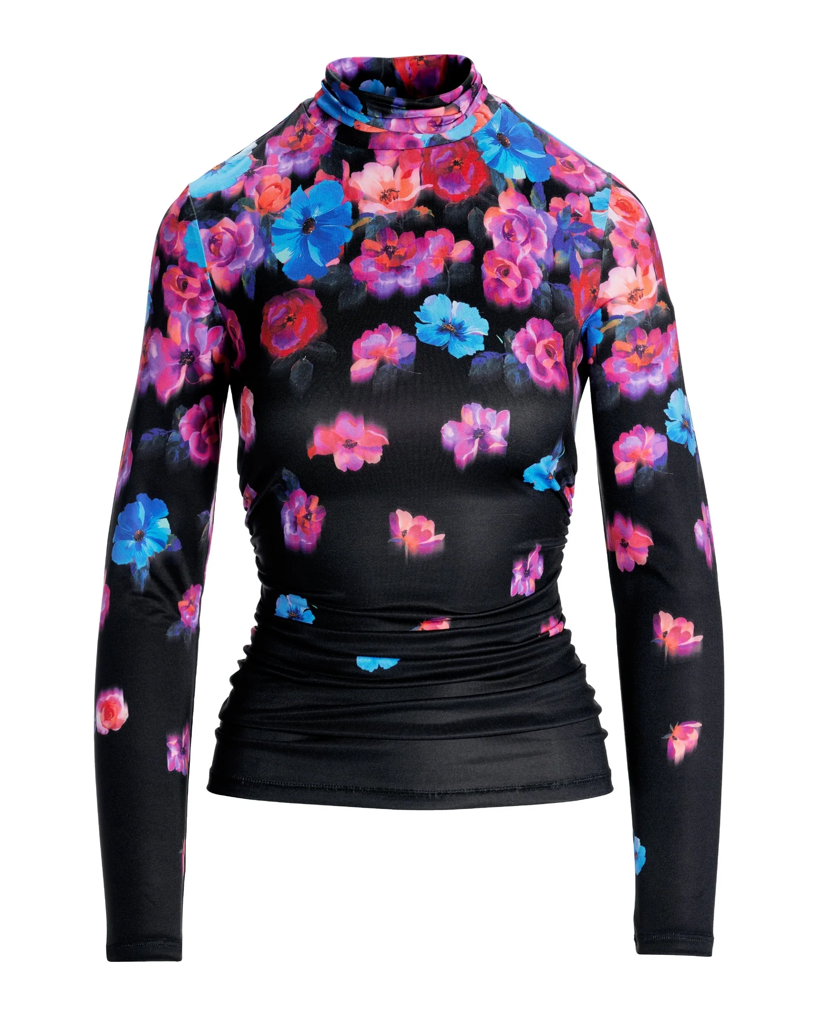 So Chic Floral Turtleneck Knit Top Black Multi - Mycitystee