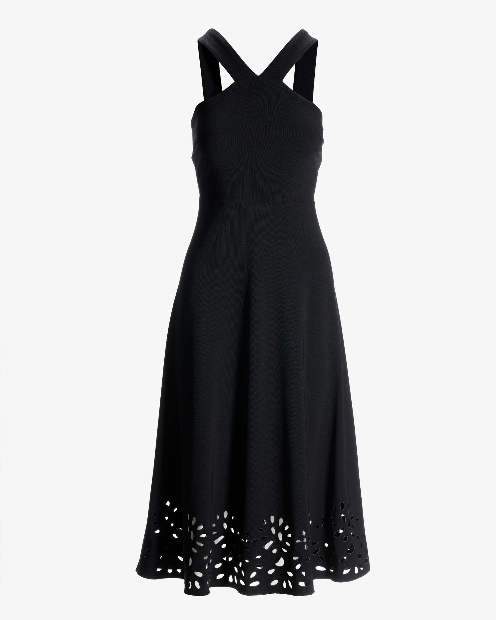 Beyond Travel High Neck Laser Cut Midi Dress Jet Black - Mycitystee