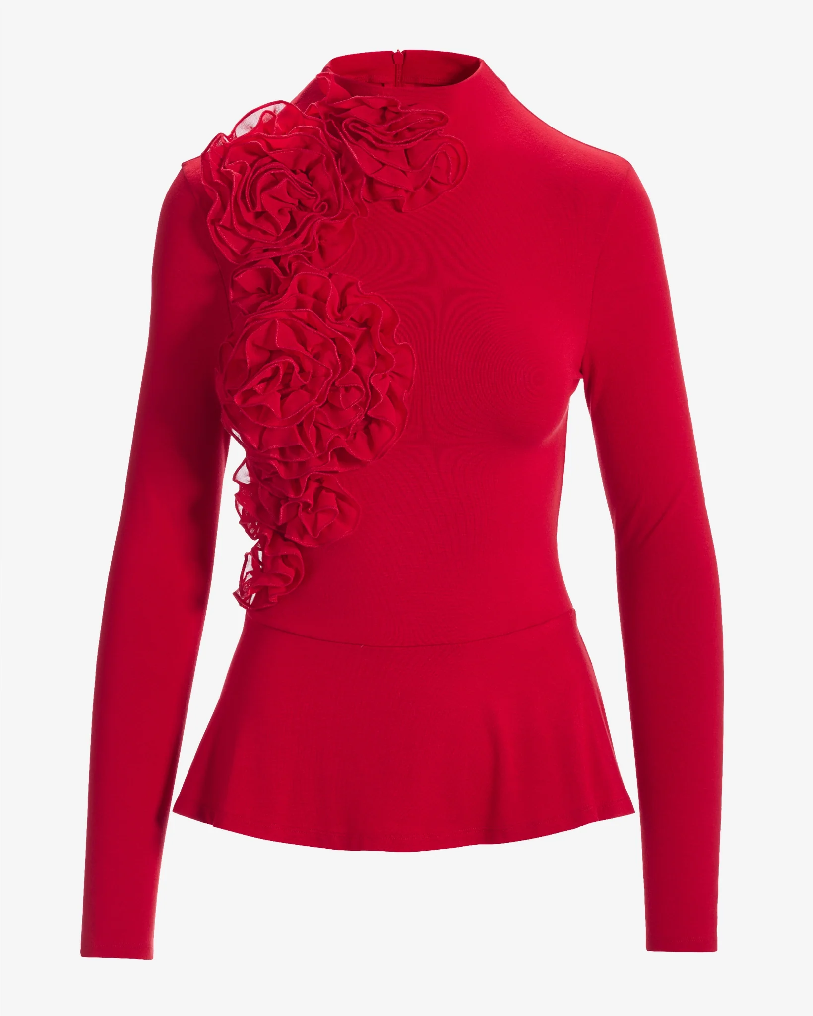 Mock Neck Chiffon Peplum Top Racing Red - Mycitystee