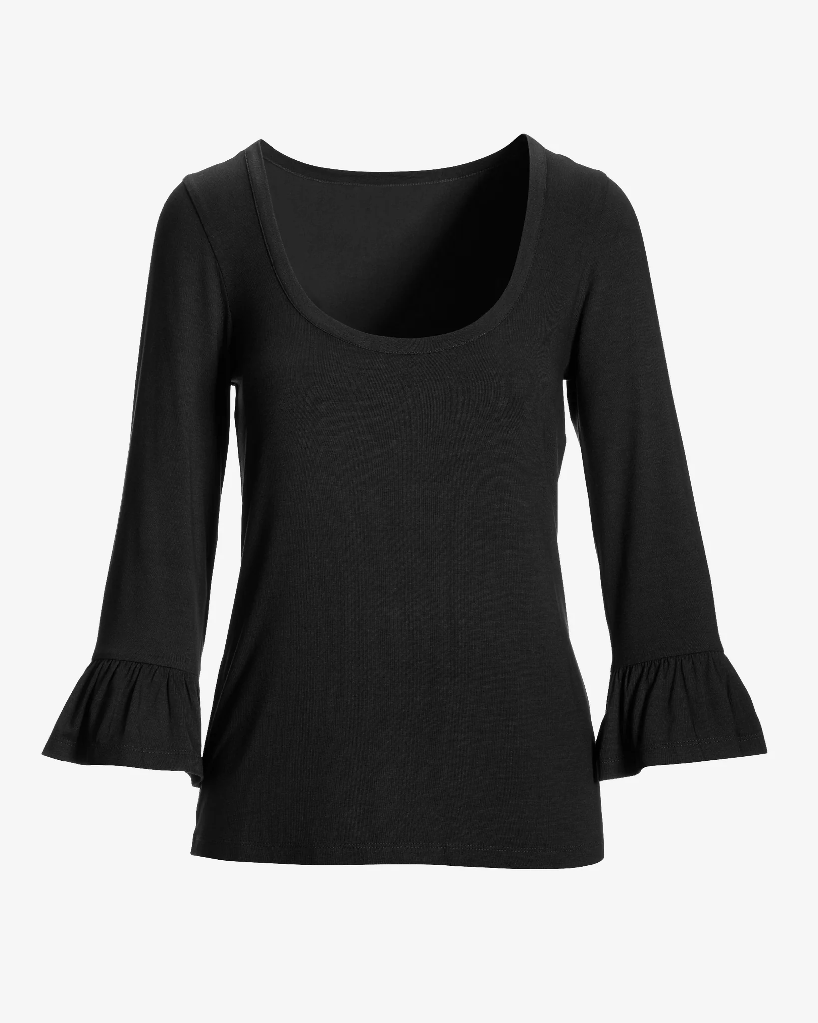 So Effortless Flare Sleeve Scoop Neck Knit Top Proper Black - Mycitystee