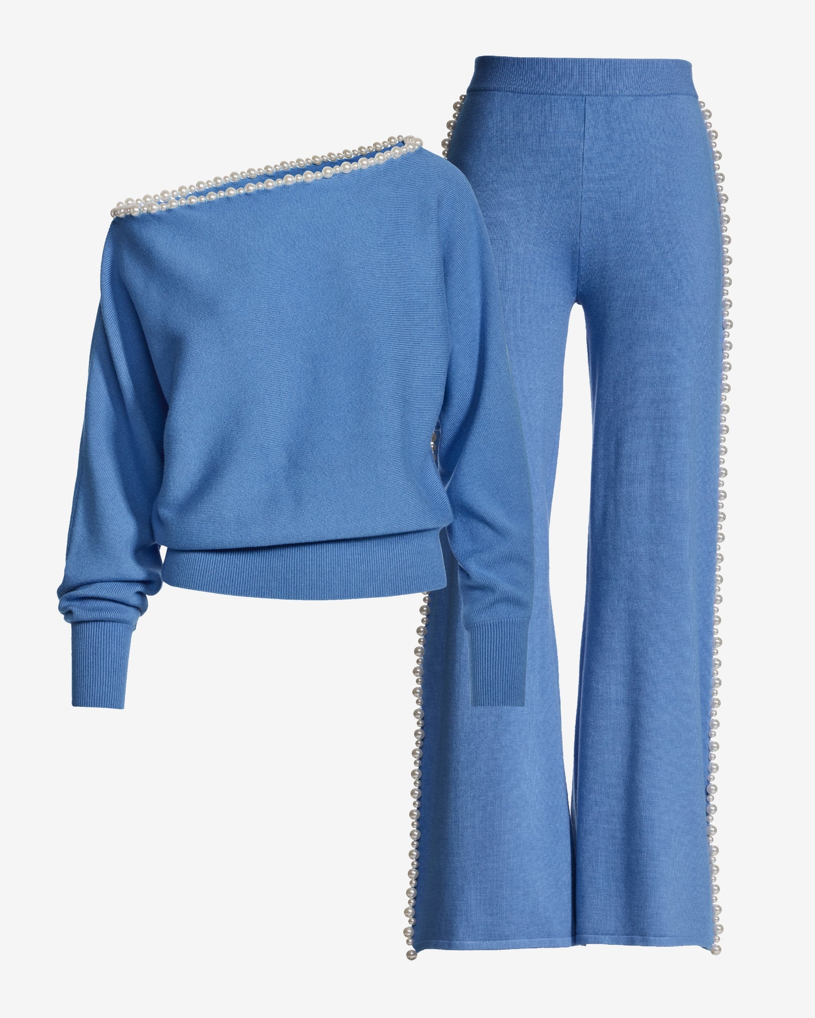 Pearl Trim Slouchy Sweater Lounge Set Granada Sky - Mycitystee