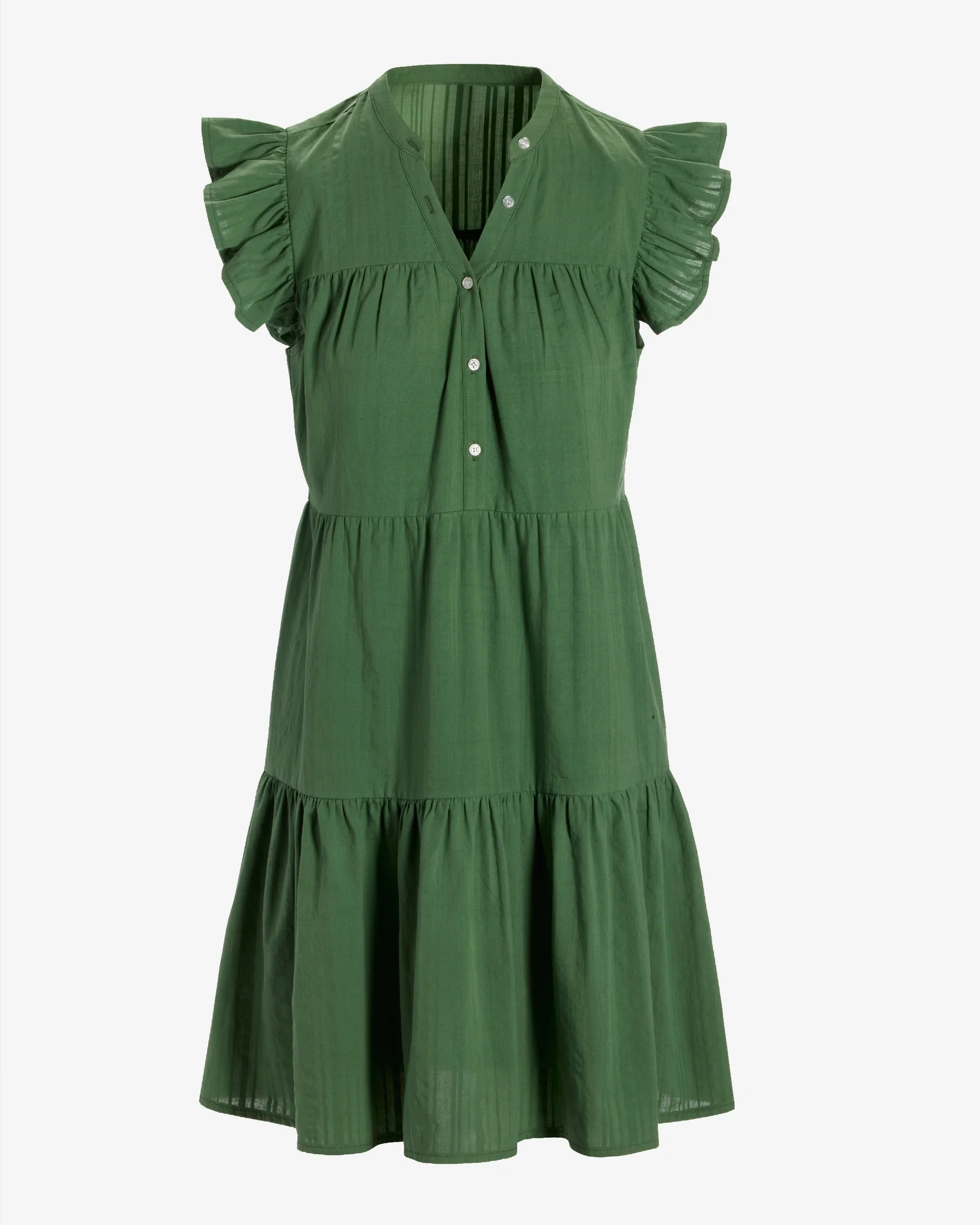 Shadow Stripe Cotton Tiered Shift Dress Olive - Mycitystee