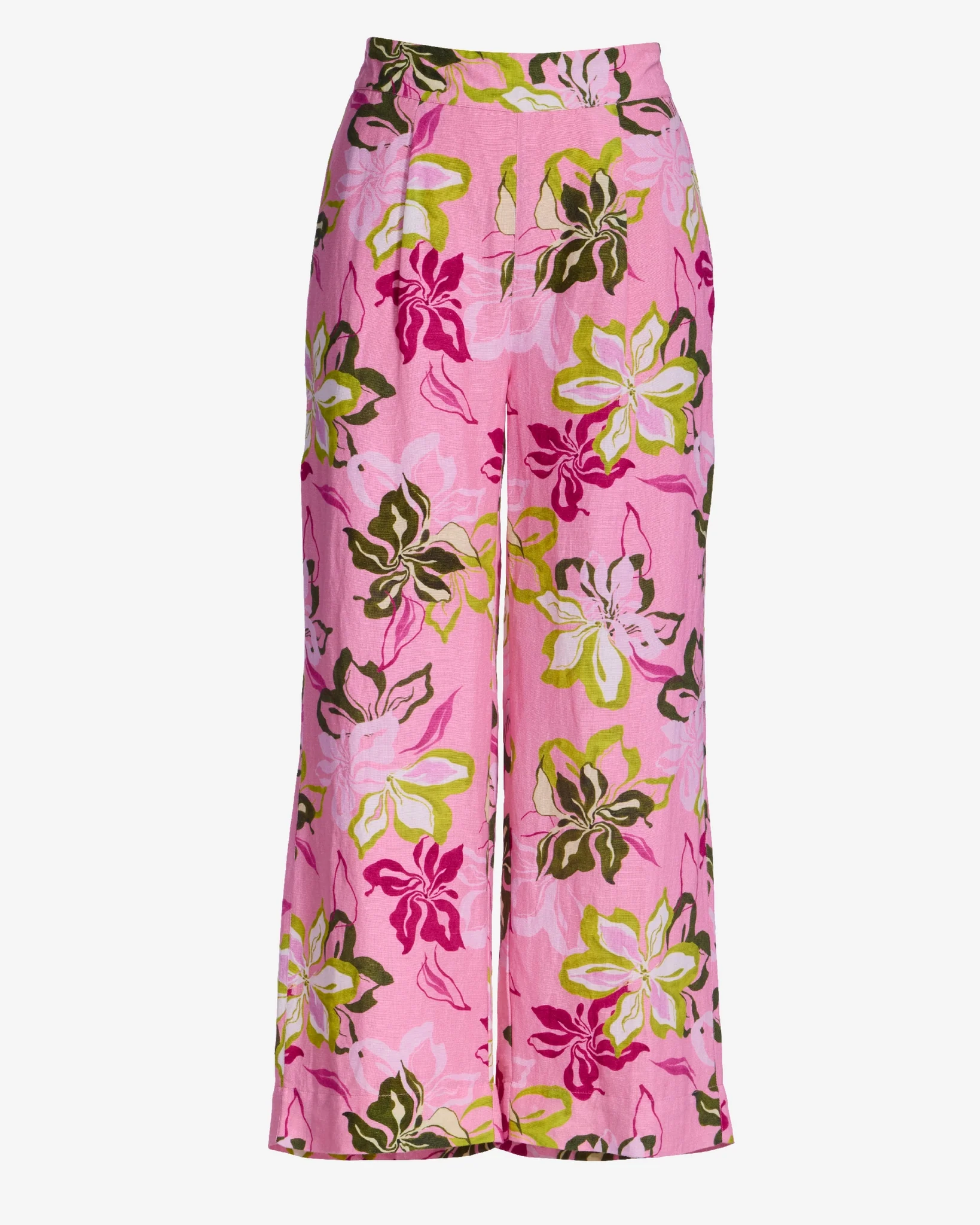 Malibu Linen Cropped Print Pant Painted Poppies - Mycitystee