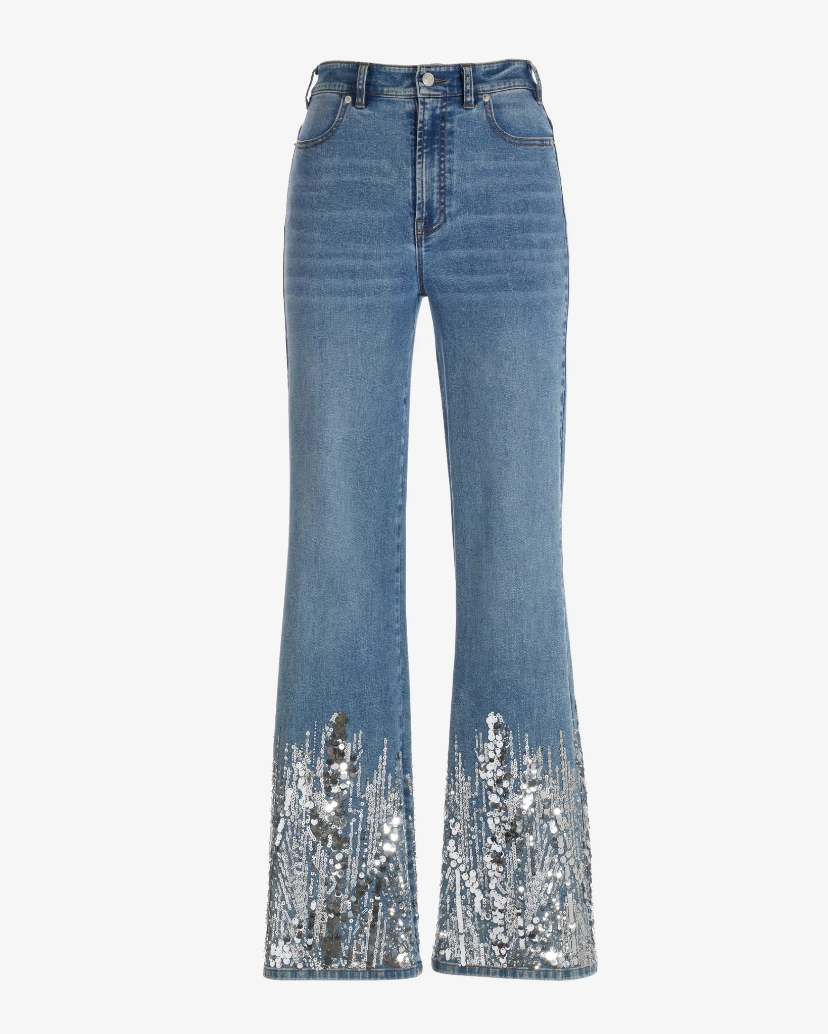 Malibu High Rise Sequin Trim Jean Medium Wash/White - Mycitystee