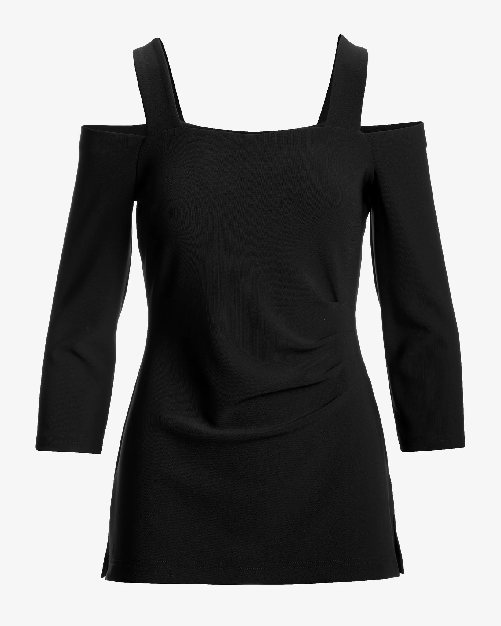 Beyond Travel Cold Shoulder Three Quarter Sleeve Top Jet Black - Mycitystee