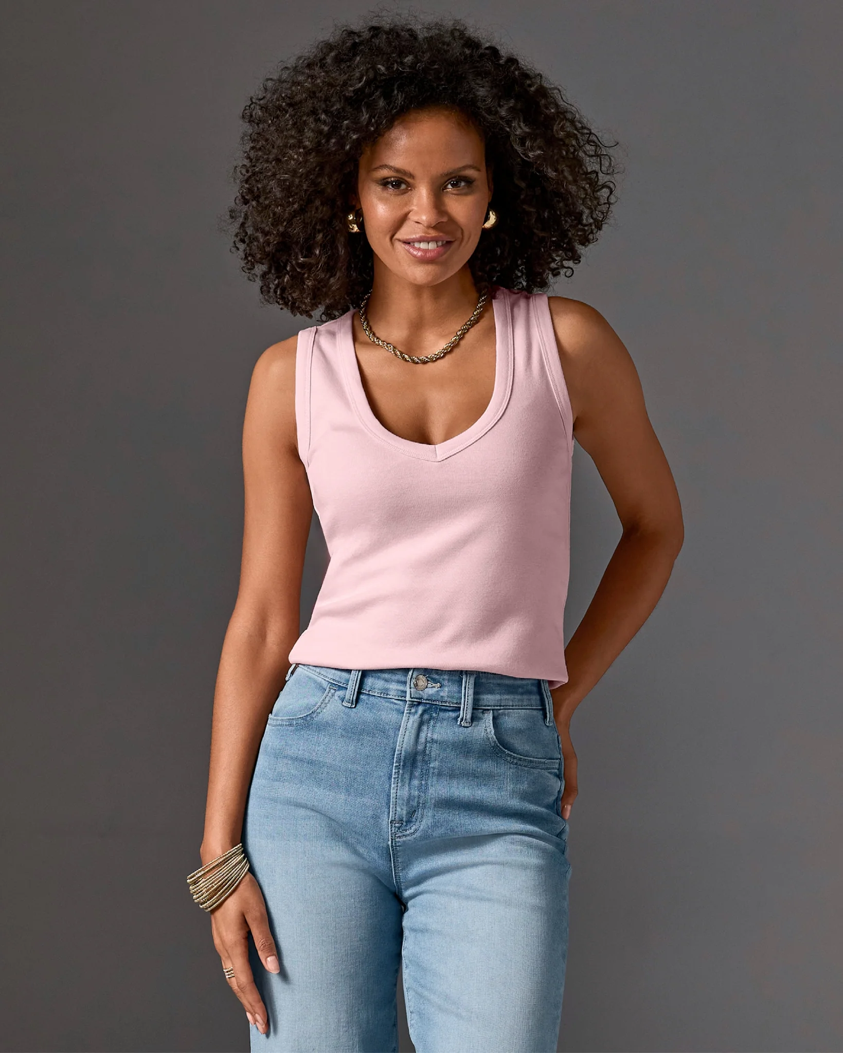 Cotton V-Neck Tank Top Light Pink - Mycitystee