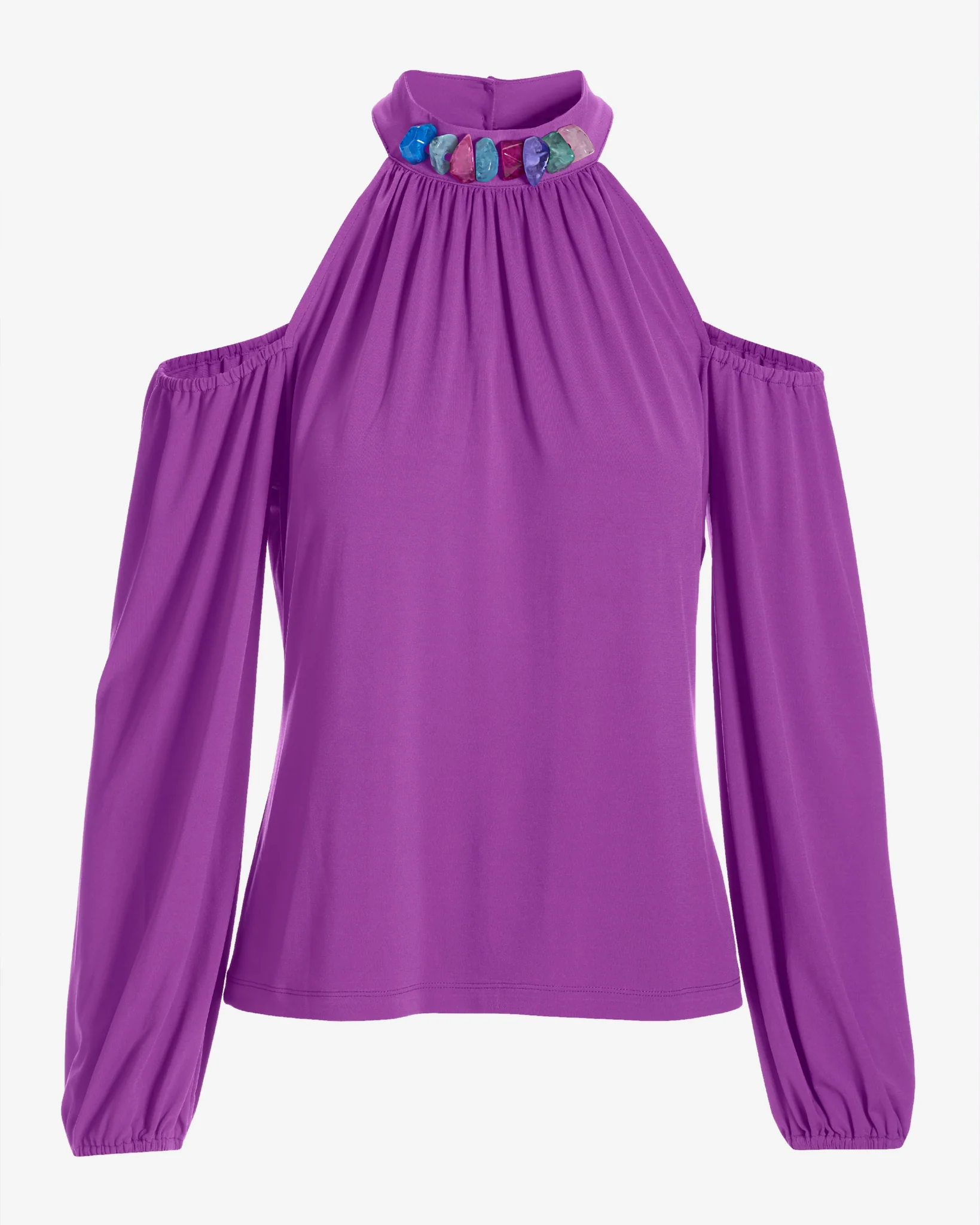 So Chic Cold Shoulder Beaded Neck Top Dahlia - Mycitystee