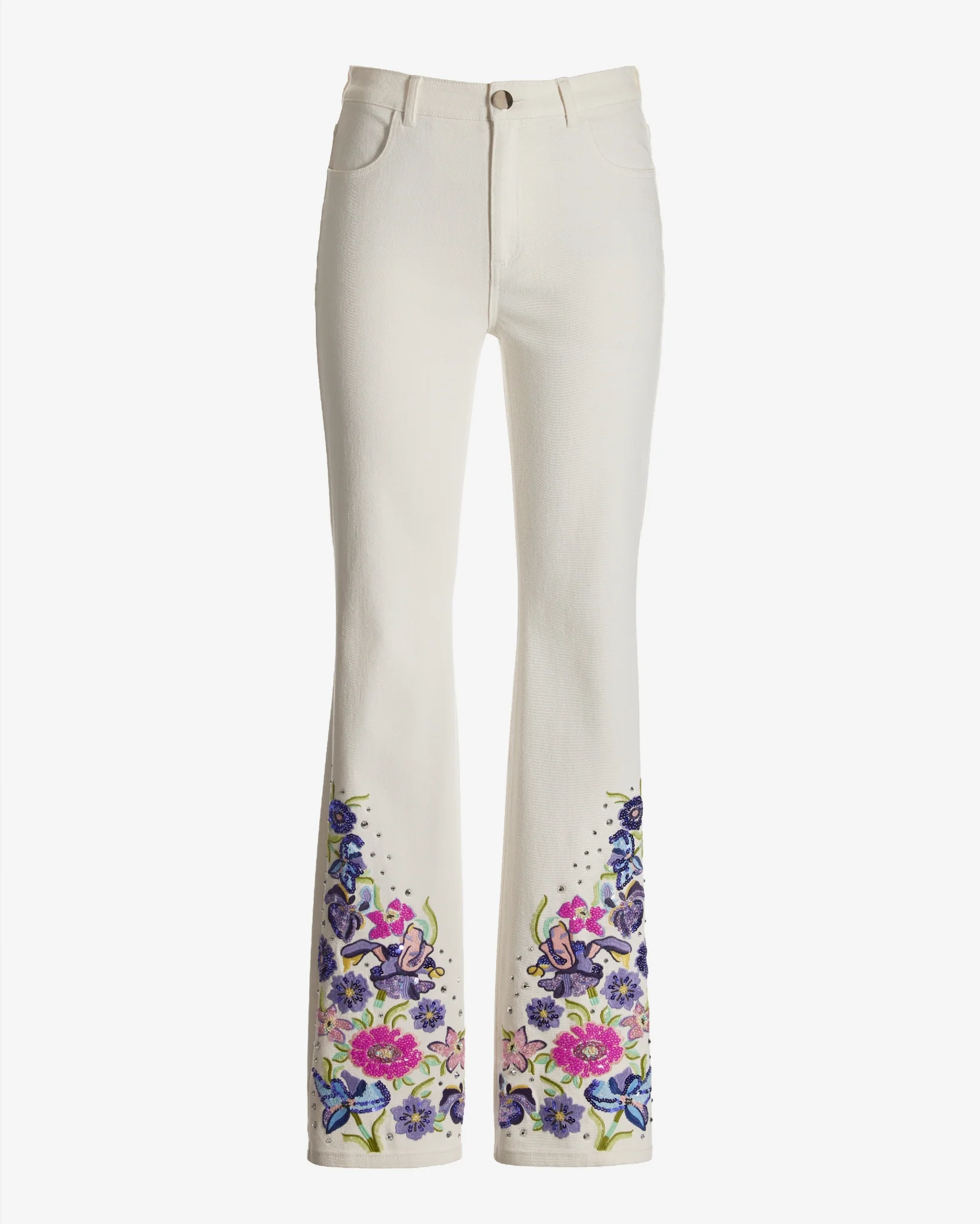 Monterey Floral Embellished Jean White Multi - Mycitystee